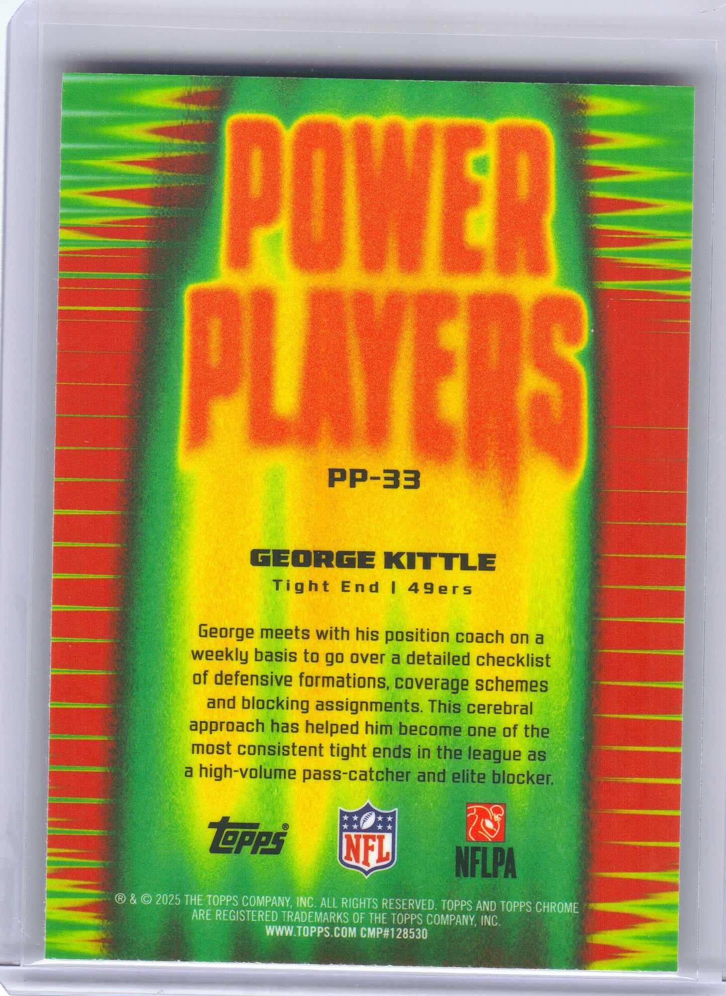 2025 Topps Chrome #PP-33 George Kittle Power Players Aqua Refractor #/199 San Francisco 49ers SN