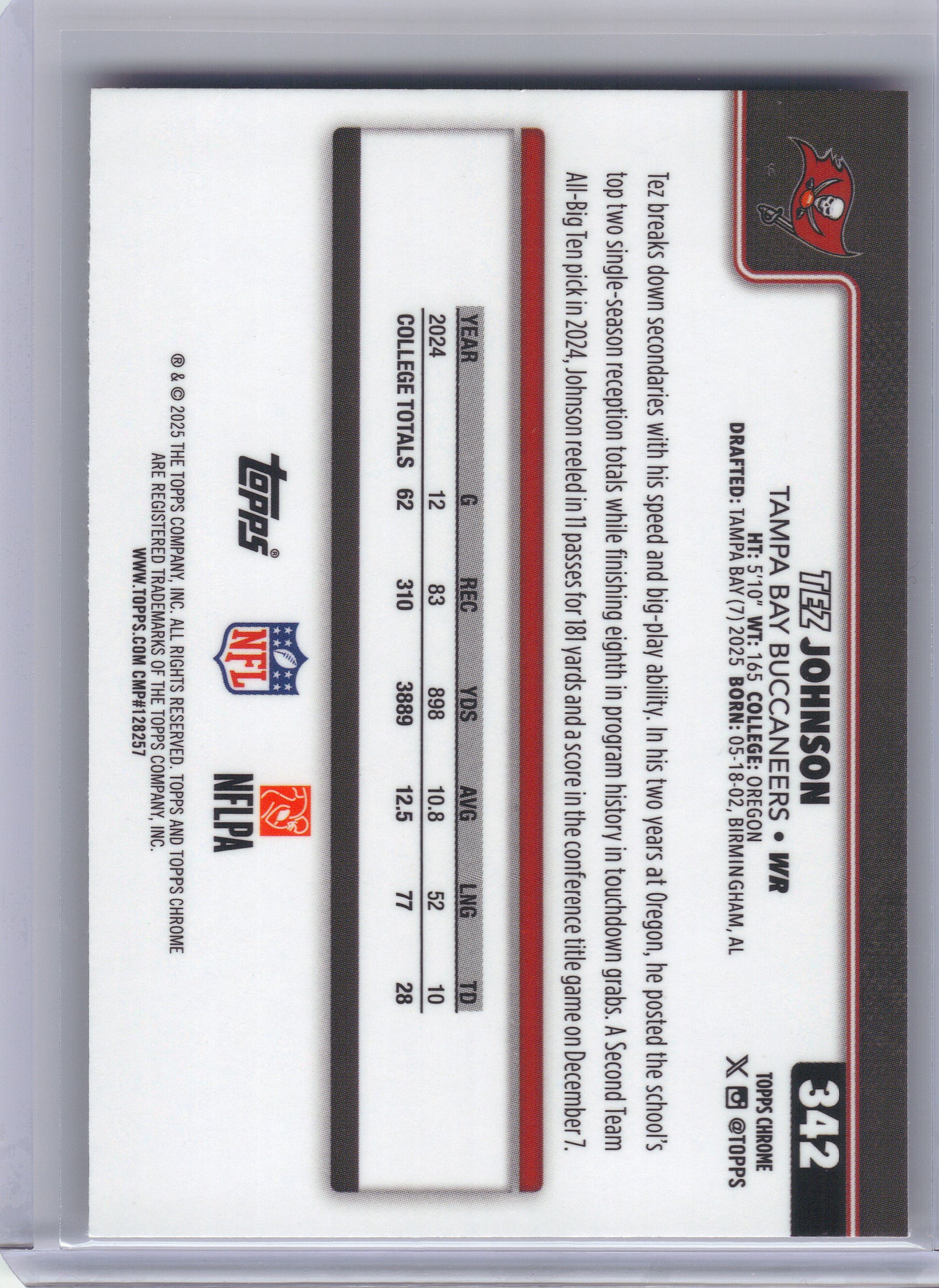 2025 Topps Chrome #342 Tez Johnson Football Leather Refractor Tampa Bay Buccaneers Rookie