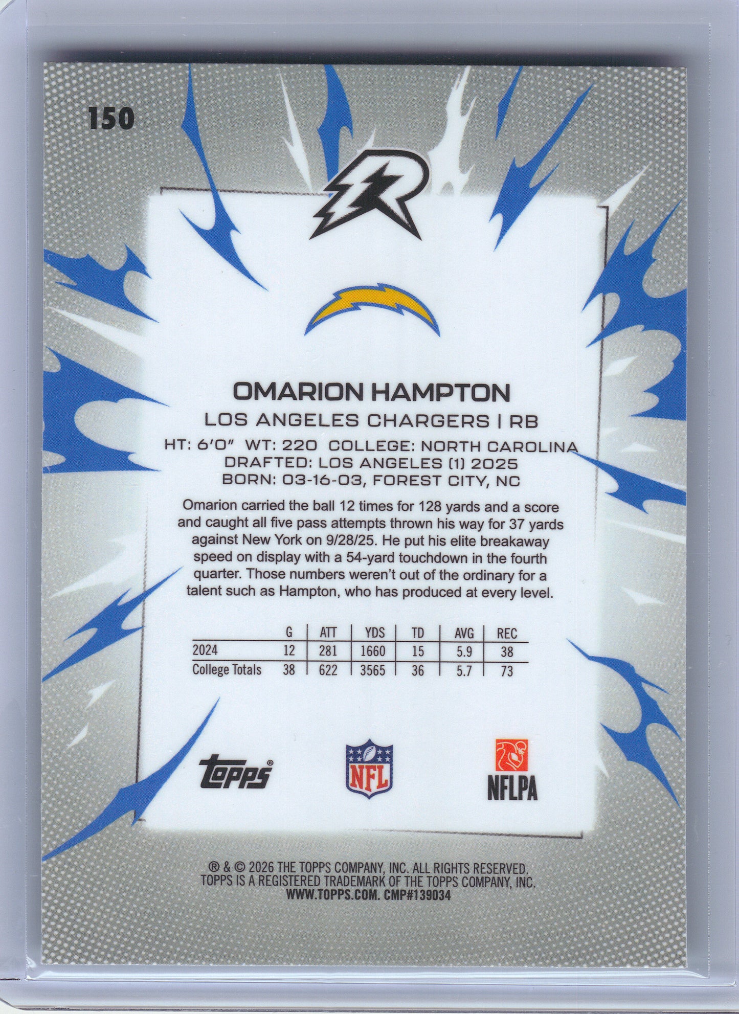 2025 Topps Resurgence #150 Omarion Hampton Green Surge Refractor #/175 Los Angeles Chargers SN