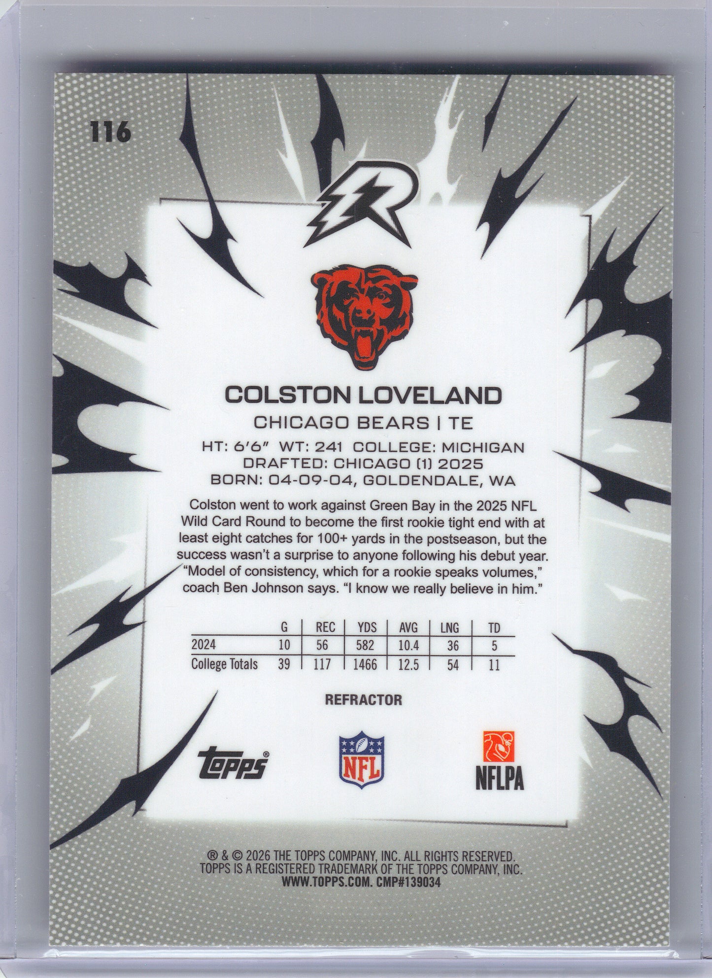 2025 Topps Resurgence #116 Colston Loveland Refractor Chicago Bears