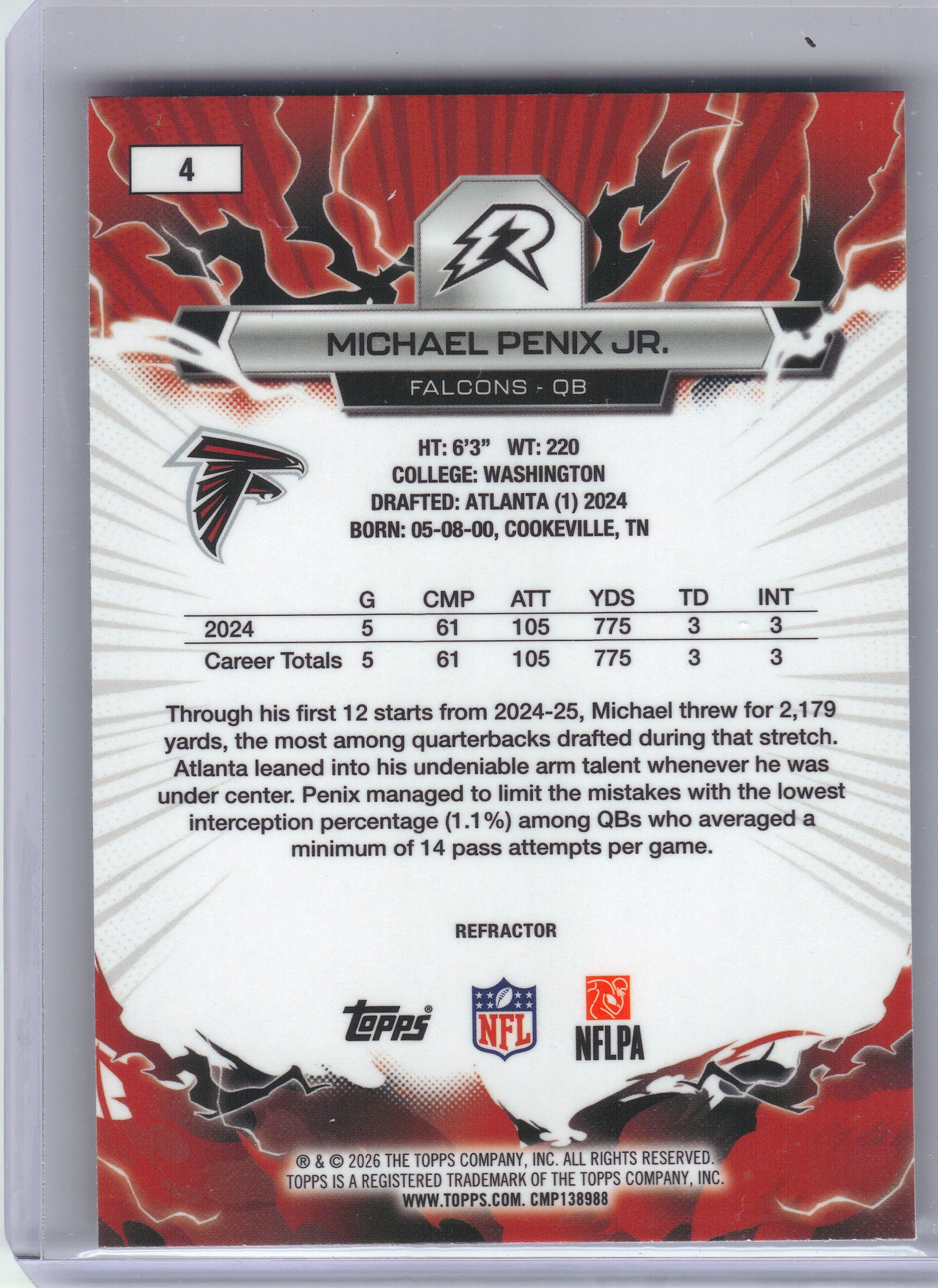 2025 Topps Resurgence #4 Michael Penix Jr. Refractor Atlanta Falcons