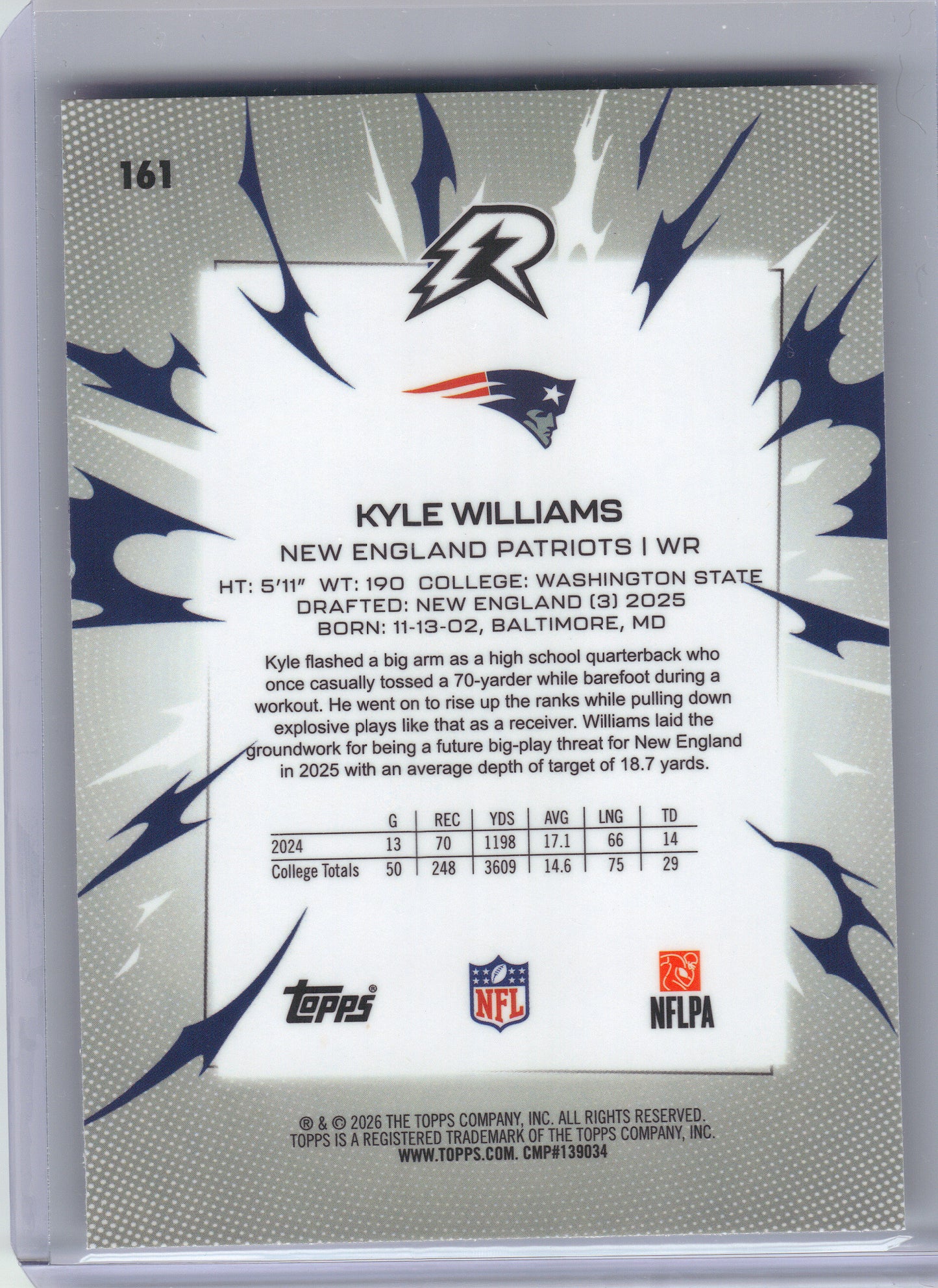2025 Topps Resurgence #161 Kyle Williams New England Patriots RC