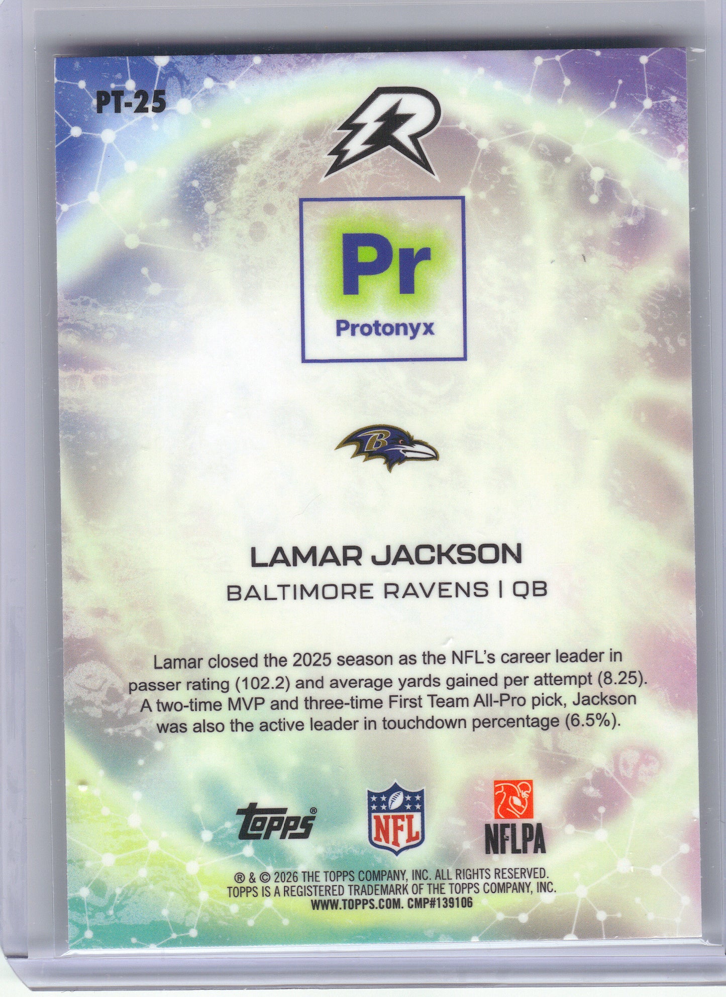 2025 Topps Resurgence #PT-25 Lamar Jackson Protonyx Baltimore Ravens