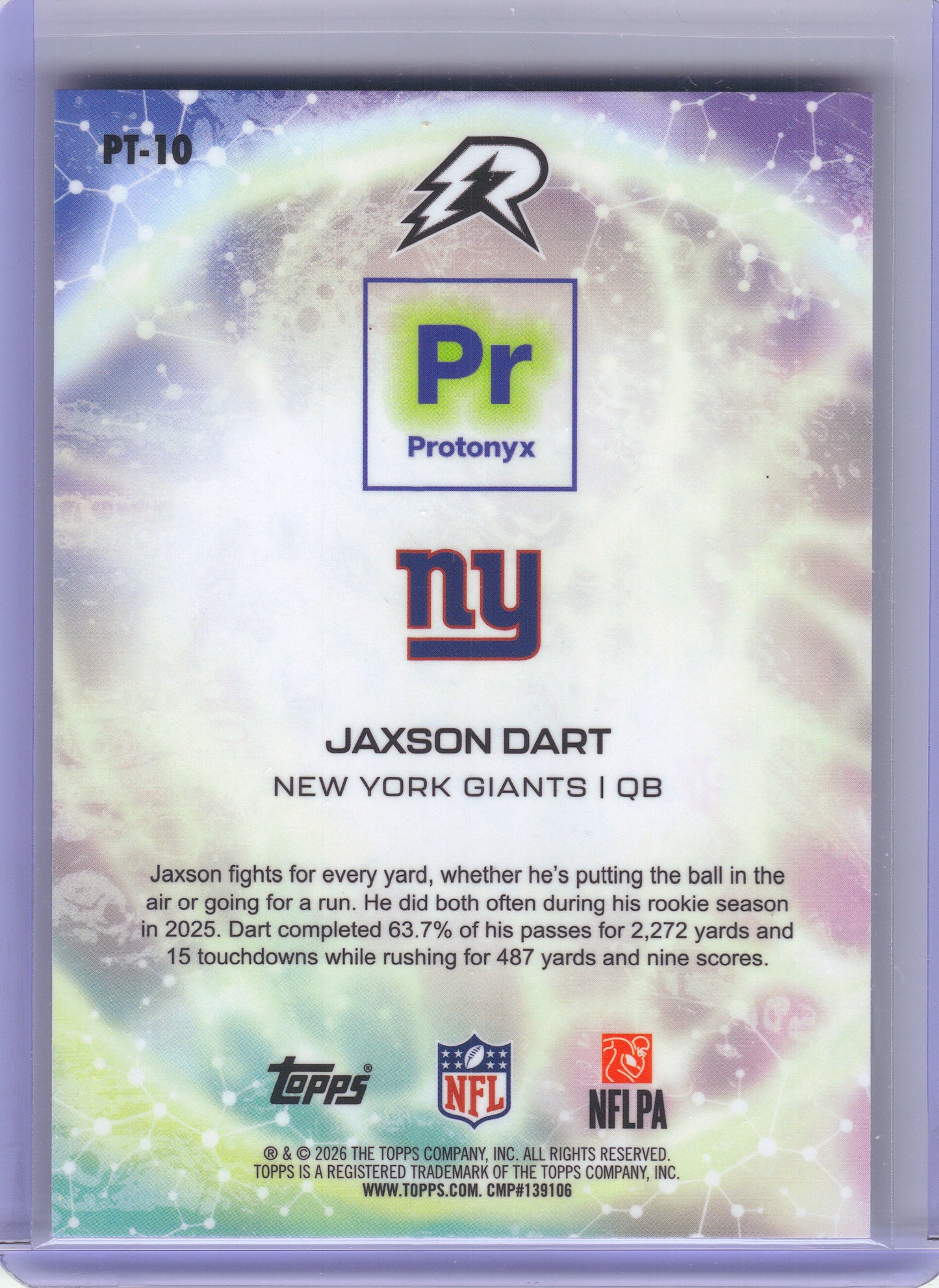 2025 Topps Resurgence #PT-10 Jaxson Dart Protonyx New York Giants