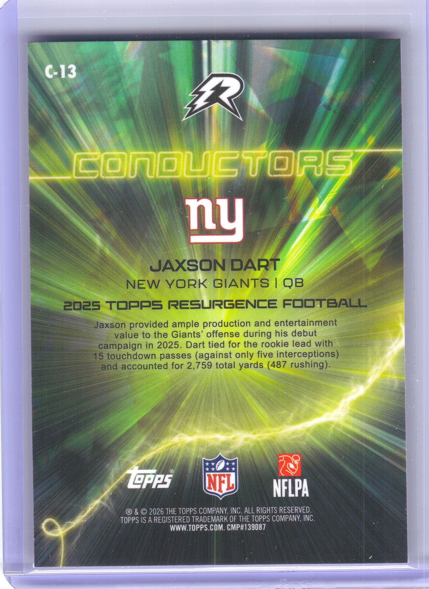 2025 Topps Resurgence #C-13 Jaxson Dart Conductors New York Giants