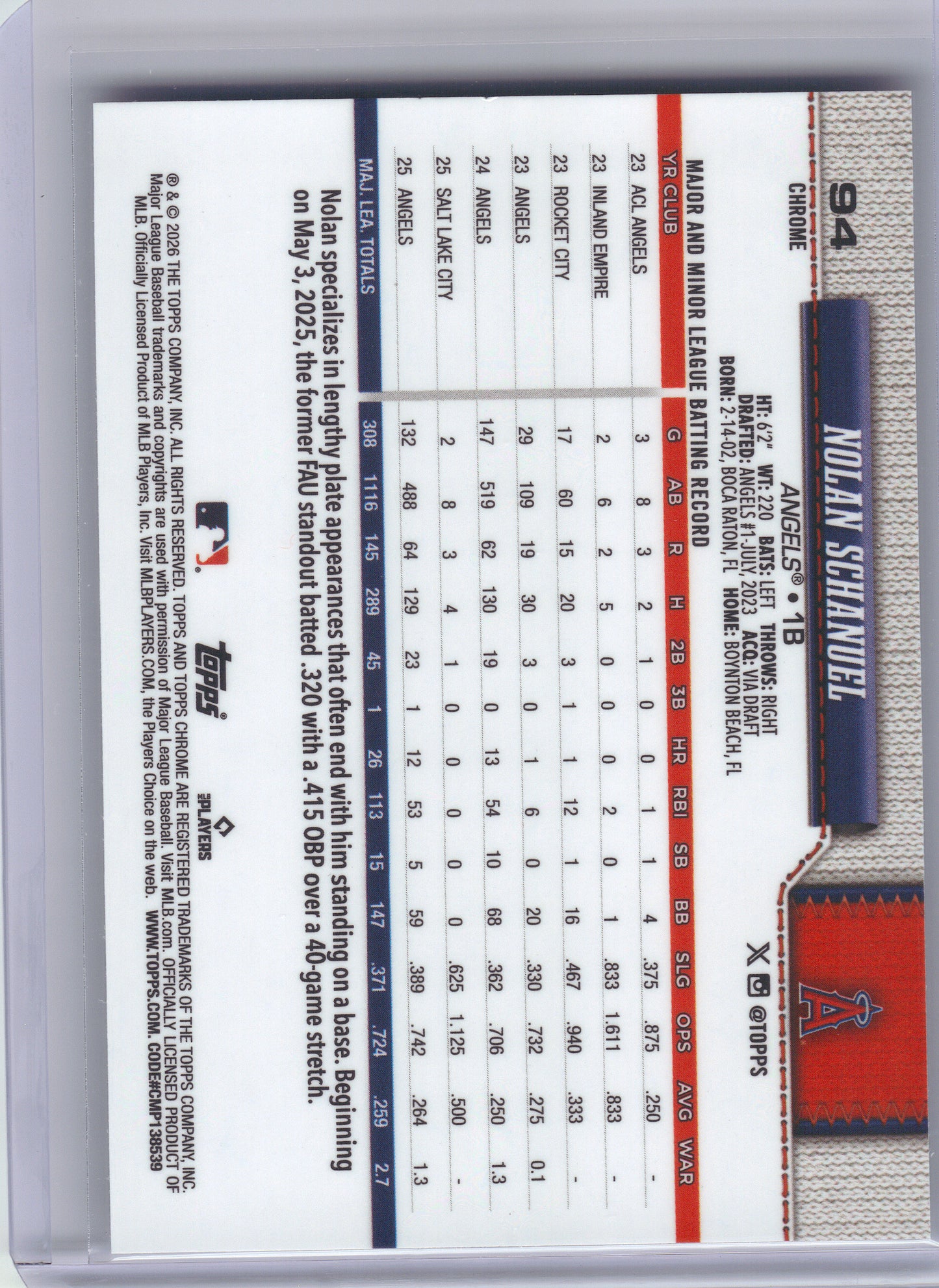 2026 Topps Chrome #94 Nolan Schanuel X-Fractors Los Angeles Angels