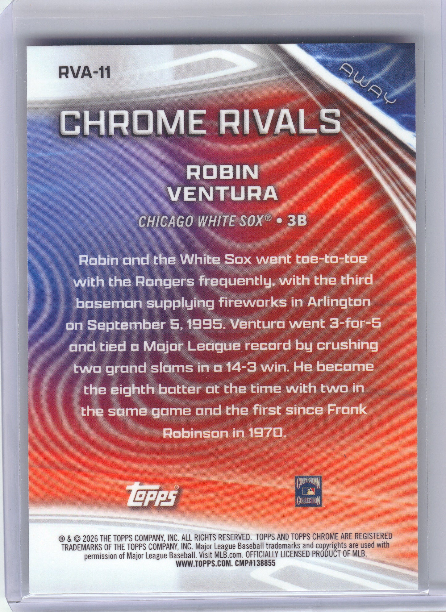 2026 Topps Chrome #RVA-11 Robin Ventura Chrome Rivals Away Chicago White Sox