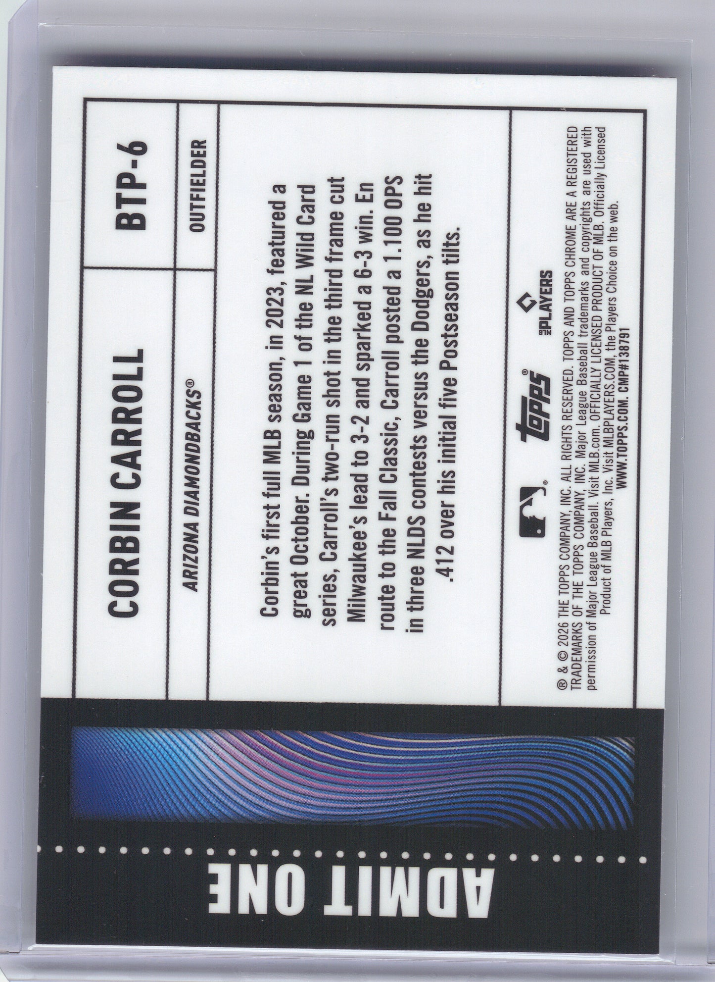 2026 Topps Chrome #BTP-6 Corbin Carroll Big Ticket Players Arizona Diamondbacks