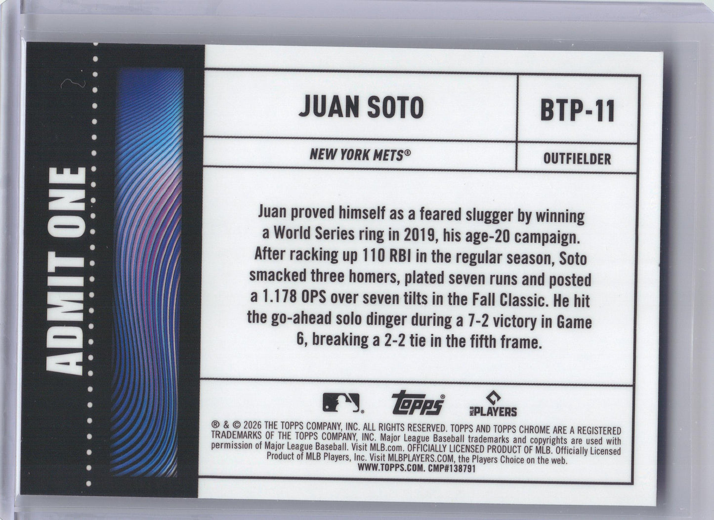 2026 Topps #BTP-11 Juan Soto Big Ticket Players New York Mets