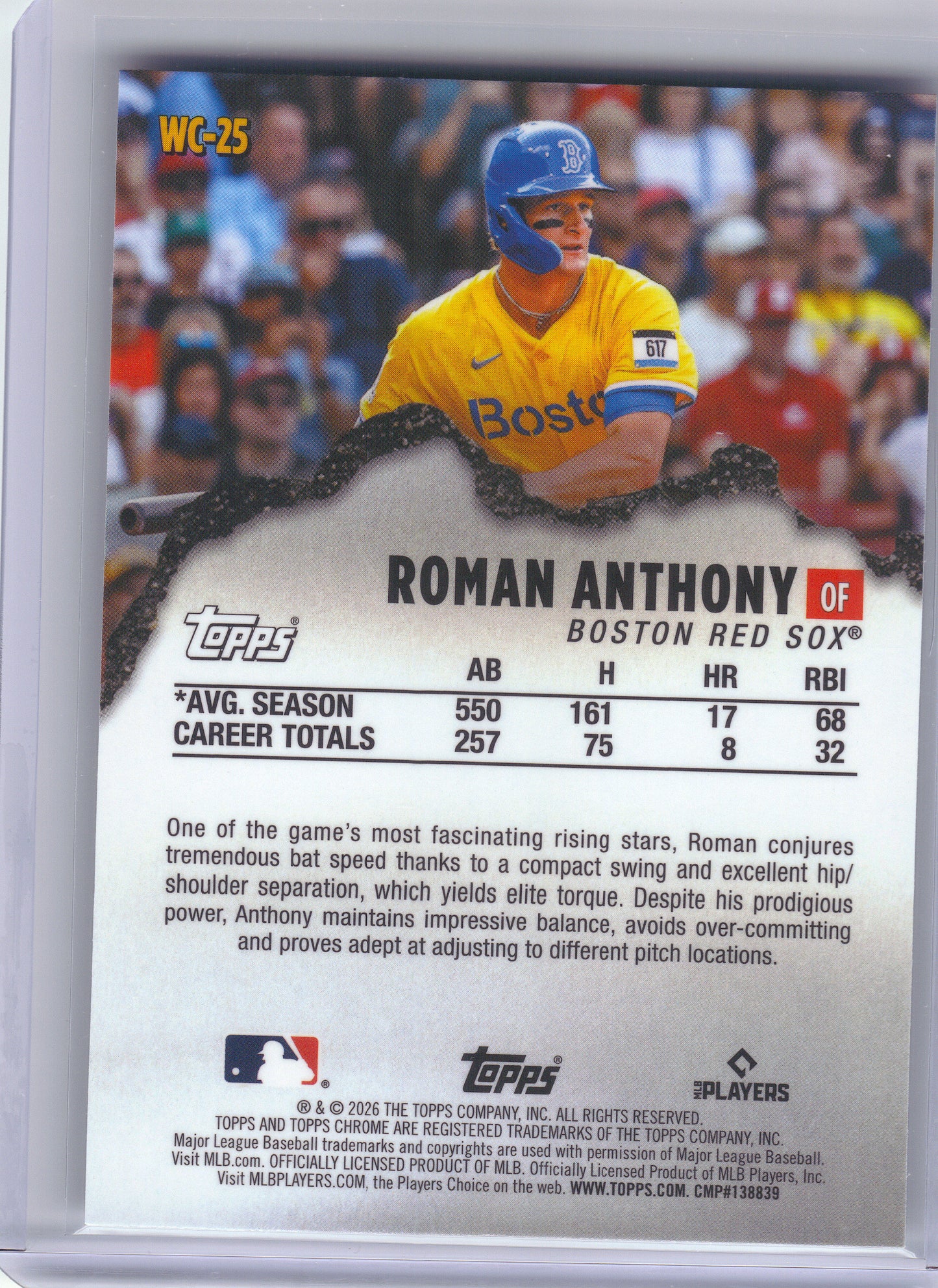 2026 Topps Chrome #WC-25 Roman Anthony Wrecking Crew Boston Red Sox