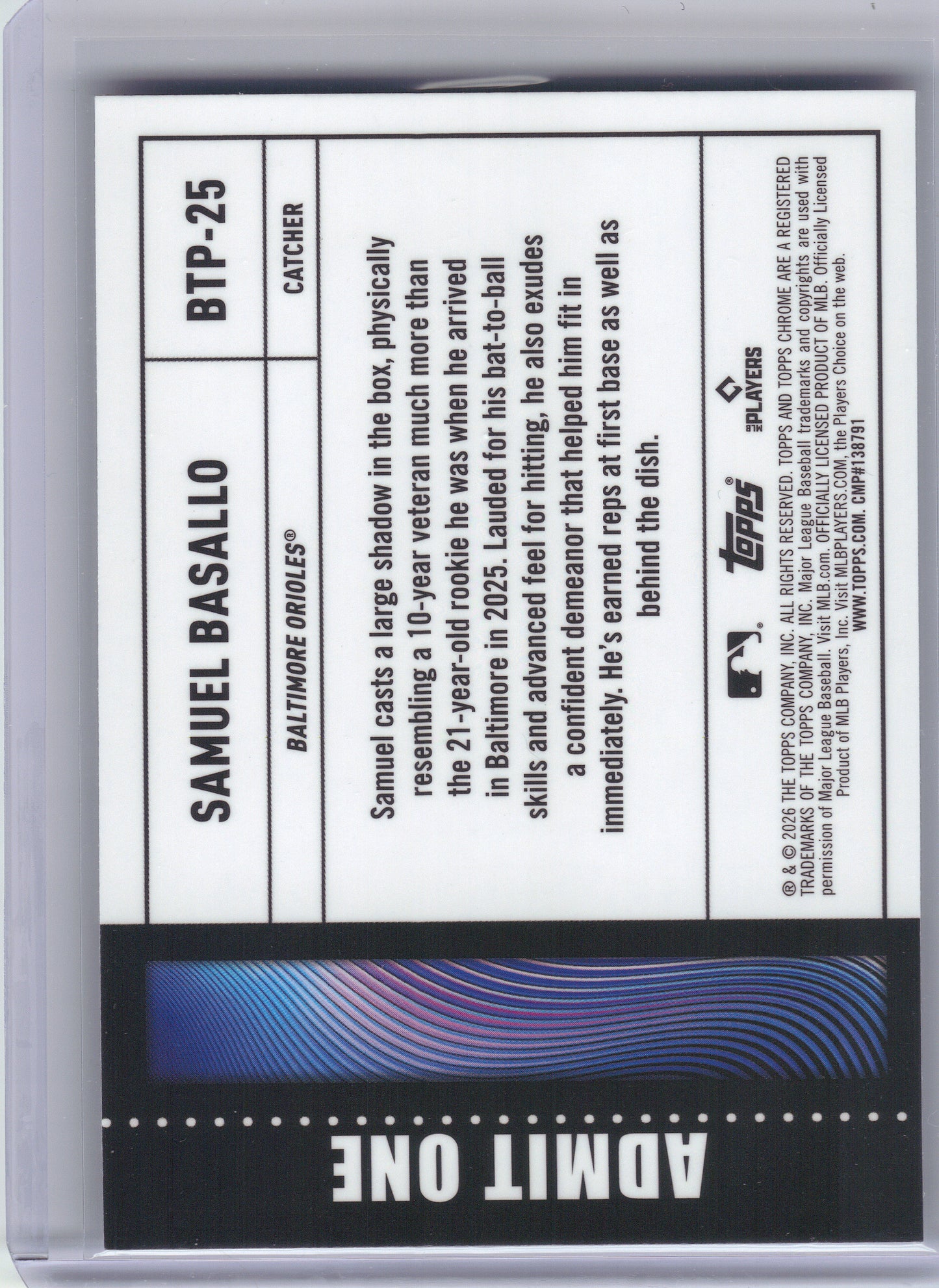2026 Topps Chrome #BTP-25 Samuel Basallo Big Ticket Players Baltimore Orioles