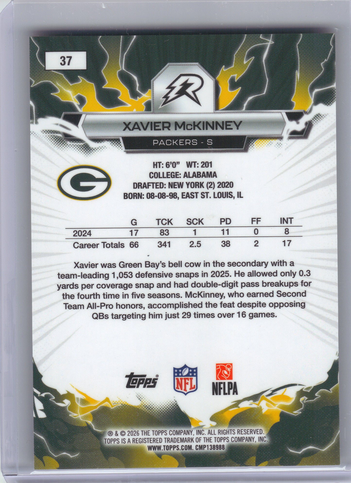 2025 Topps Resurgence #37 Xavier McKinney Yellow Surge Refractor #/225 Green Bay Packers SN
