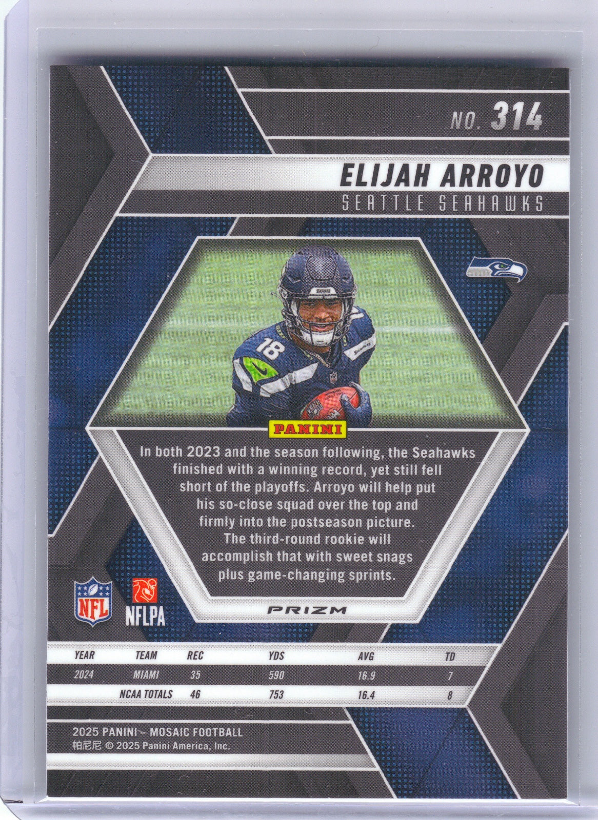 Elijah Arroyo Seattle Seahawks 2025 Panini Mosaic - Mosaic #314 (Back)