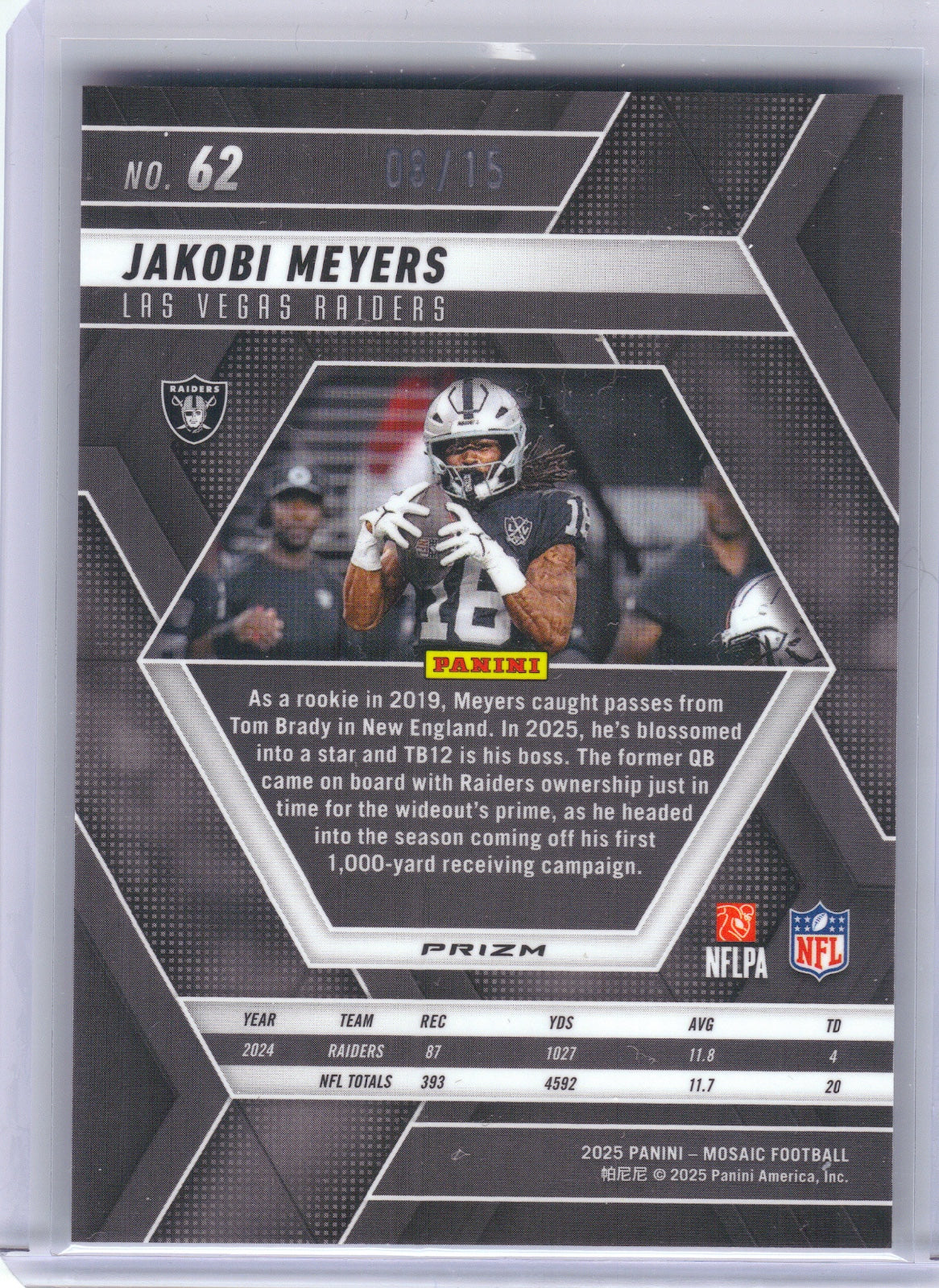 Jakobi Meyers Las Vegas Raiders 2025 Panini Mosaic - Mosaic Tessellation #62 /15 (Back)