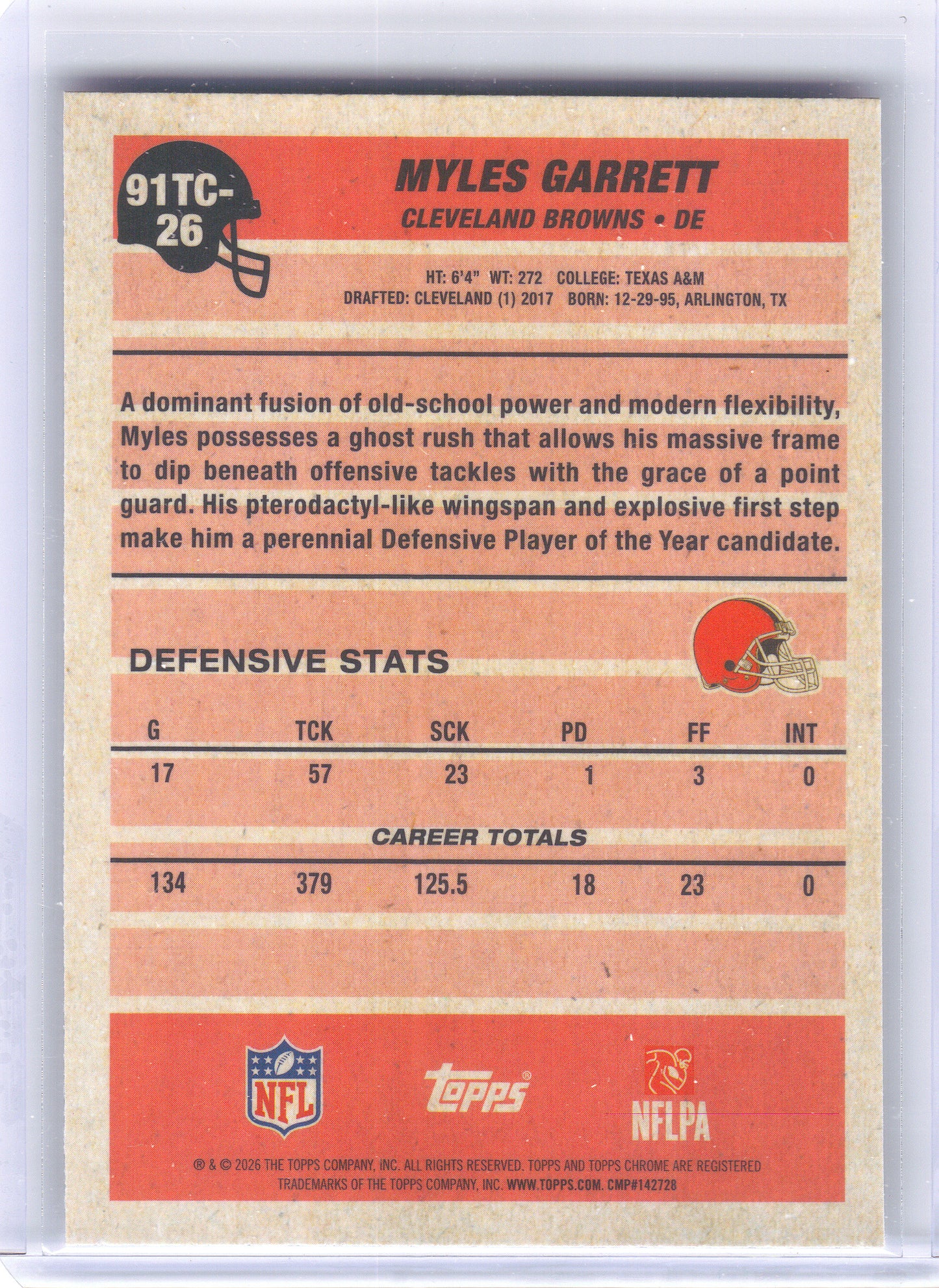 2026 Topps Flagship #91TC-26 Myles Garrett 1991 Topps Flagship Football Chrome Mojo Chrome Cleveland Browns