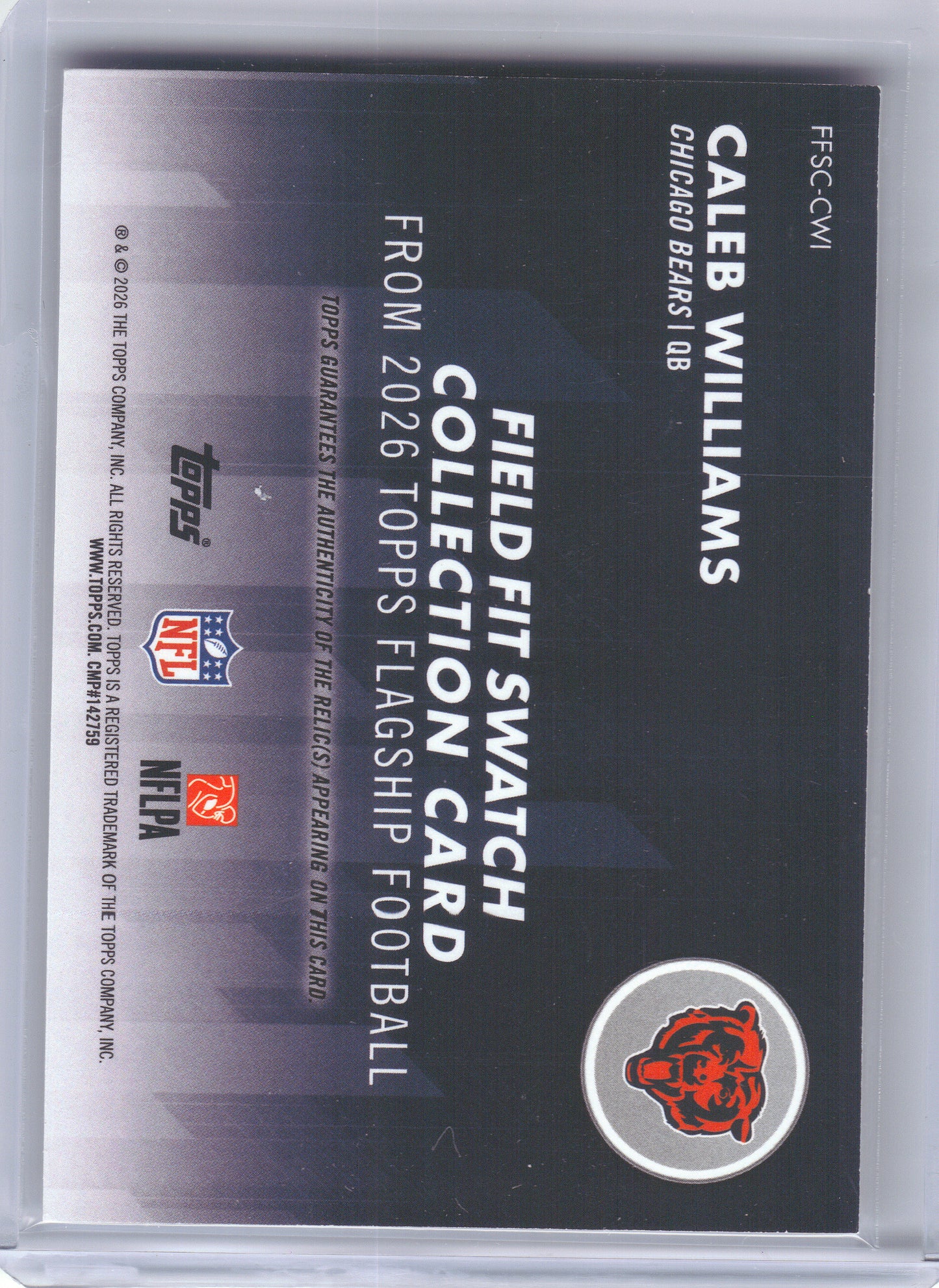 2026 Topps Flagship #FFSC-CWI Caleb Williams Field Fit Swatches Chicago Bears MEM