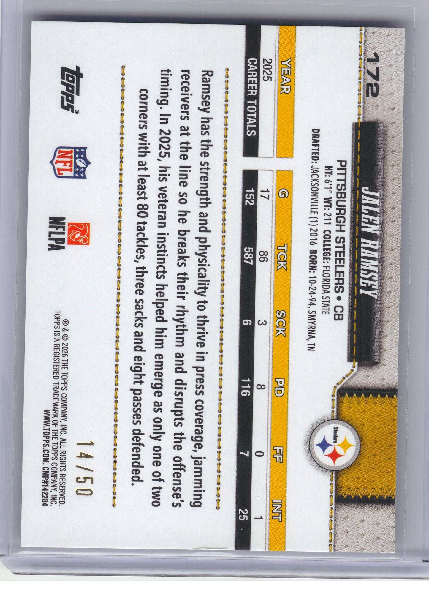 2026 Topps Flagship #172 Jalen Ramsey True Gold /50 Green Bay Packers