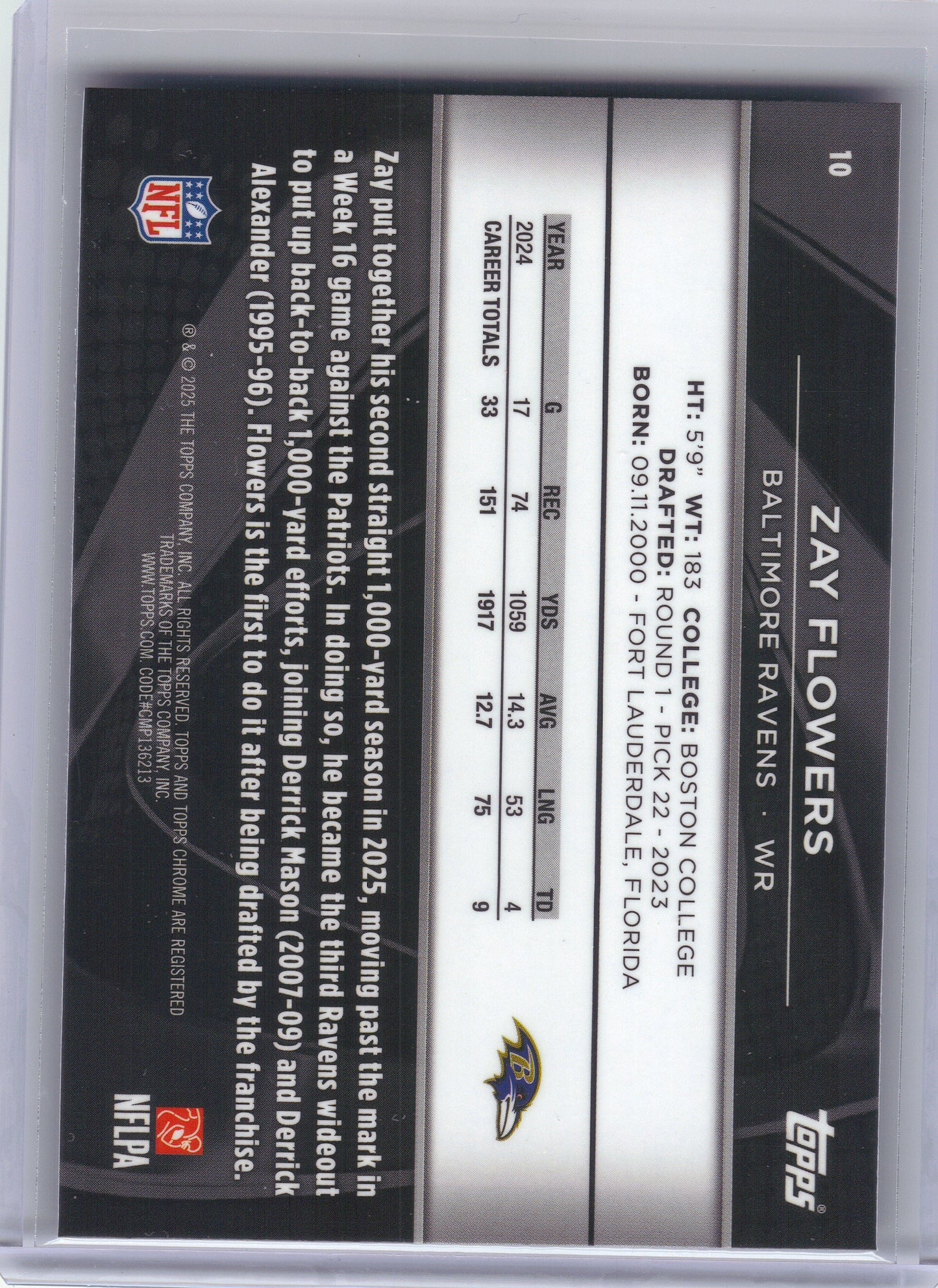 2025 Topps Chrome Black #10 Zay Flowers Baltimore Ravens