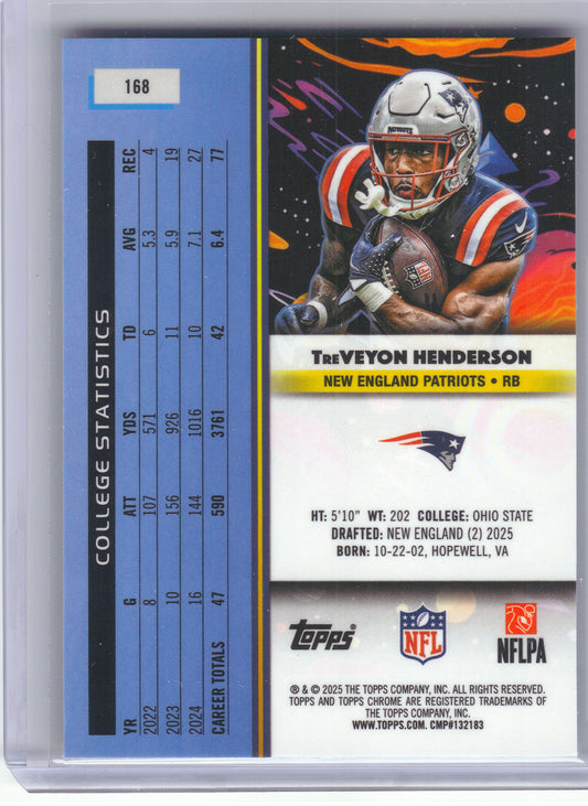 2025 Topps Chrome Cosmic #168 TreVeyon Henderson New England Patriots RC