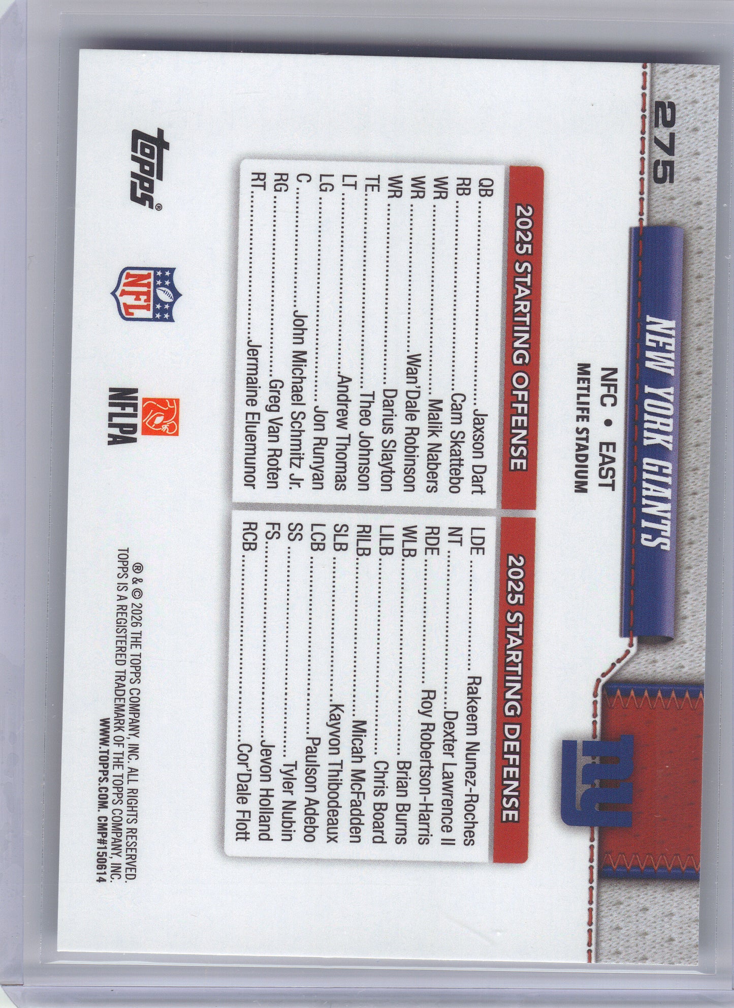 2026 Topps Flagship #275 New York Giants New York Giants