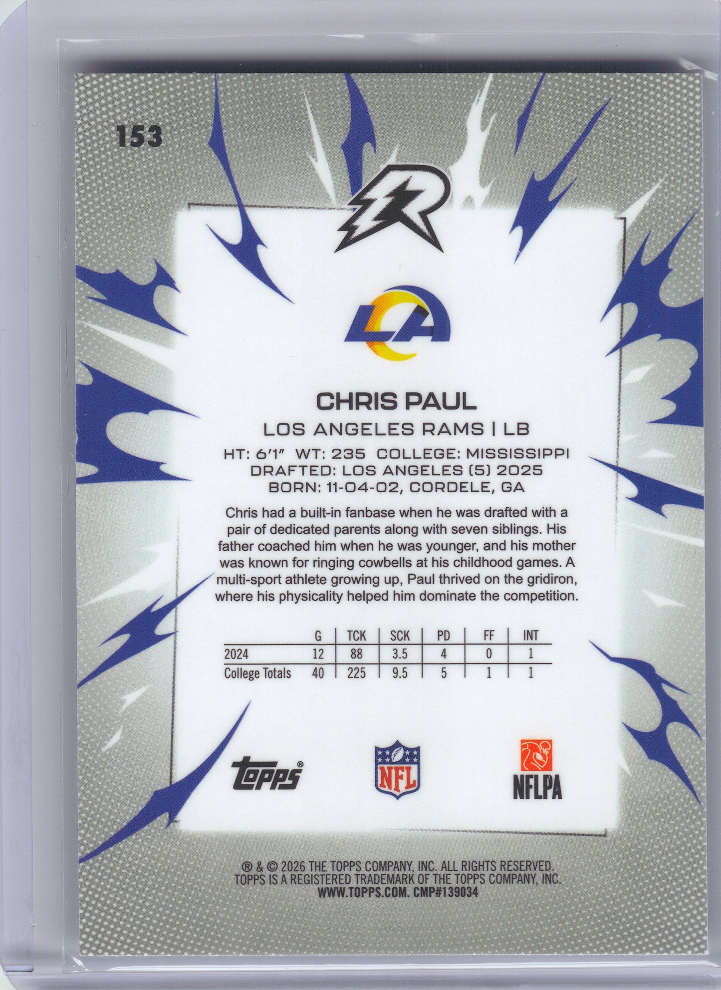 2025 Topps Resurgence #153 Chris Paul Jr. Los Angeles Rams RC