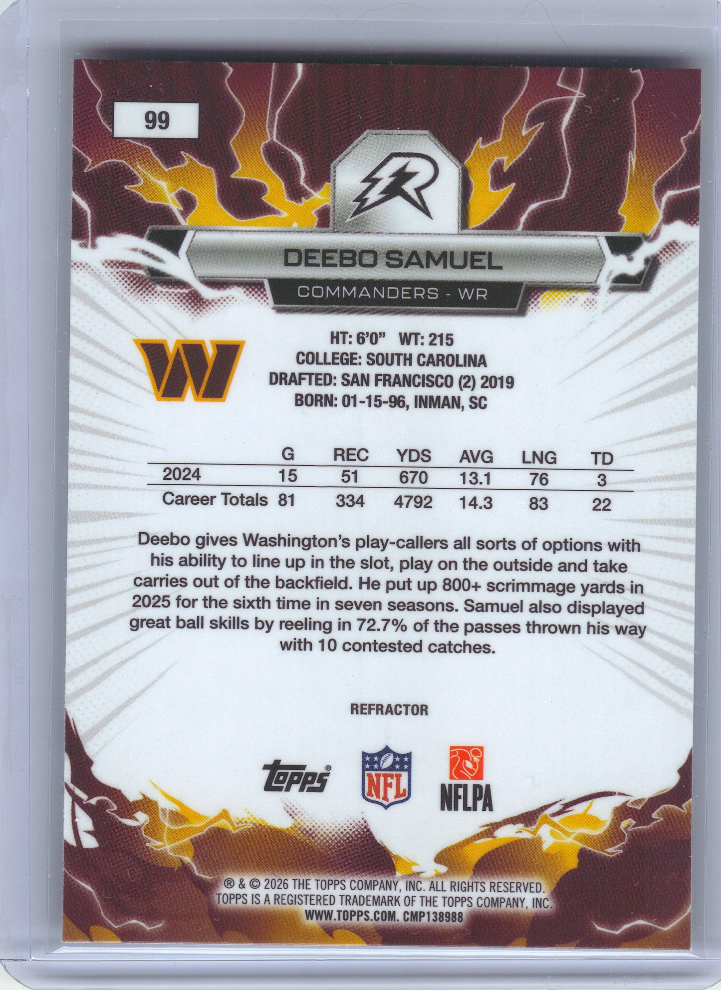2025 Topps Resurgence #99 Deebo Samuel Refractor Washington Commanders