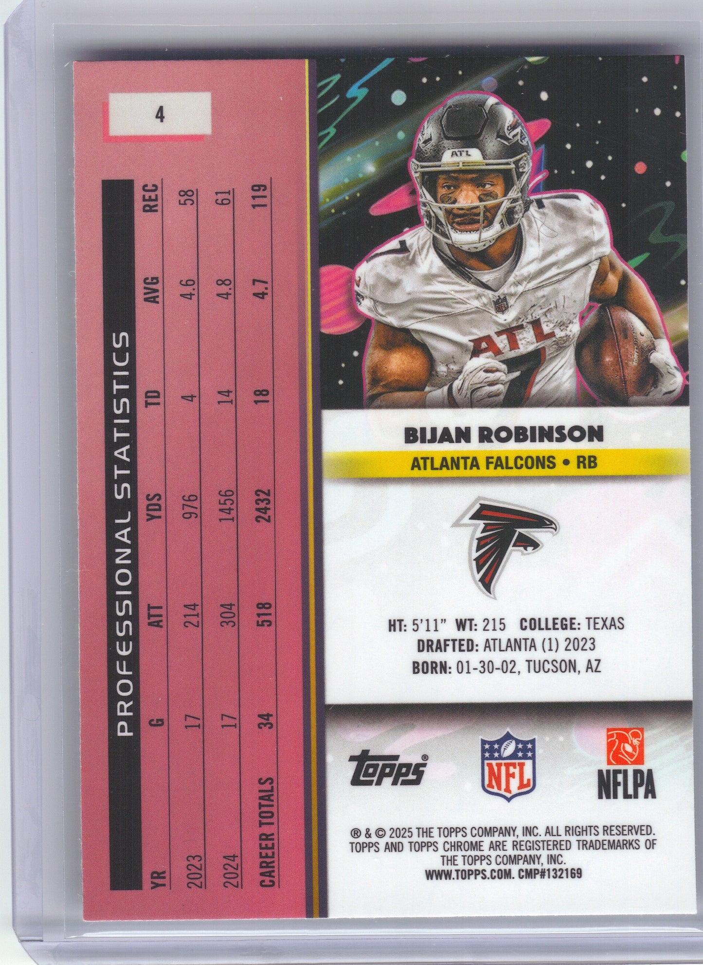 2025 Topps Chrome Cosmic #4 Bijan Robinson Atlanta Falcons