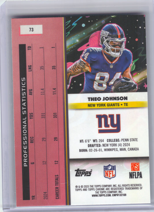 2025 Topps Chrome Cosmic #73 Theo Johnson New York Giants