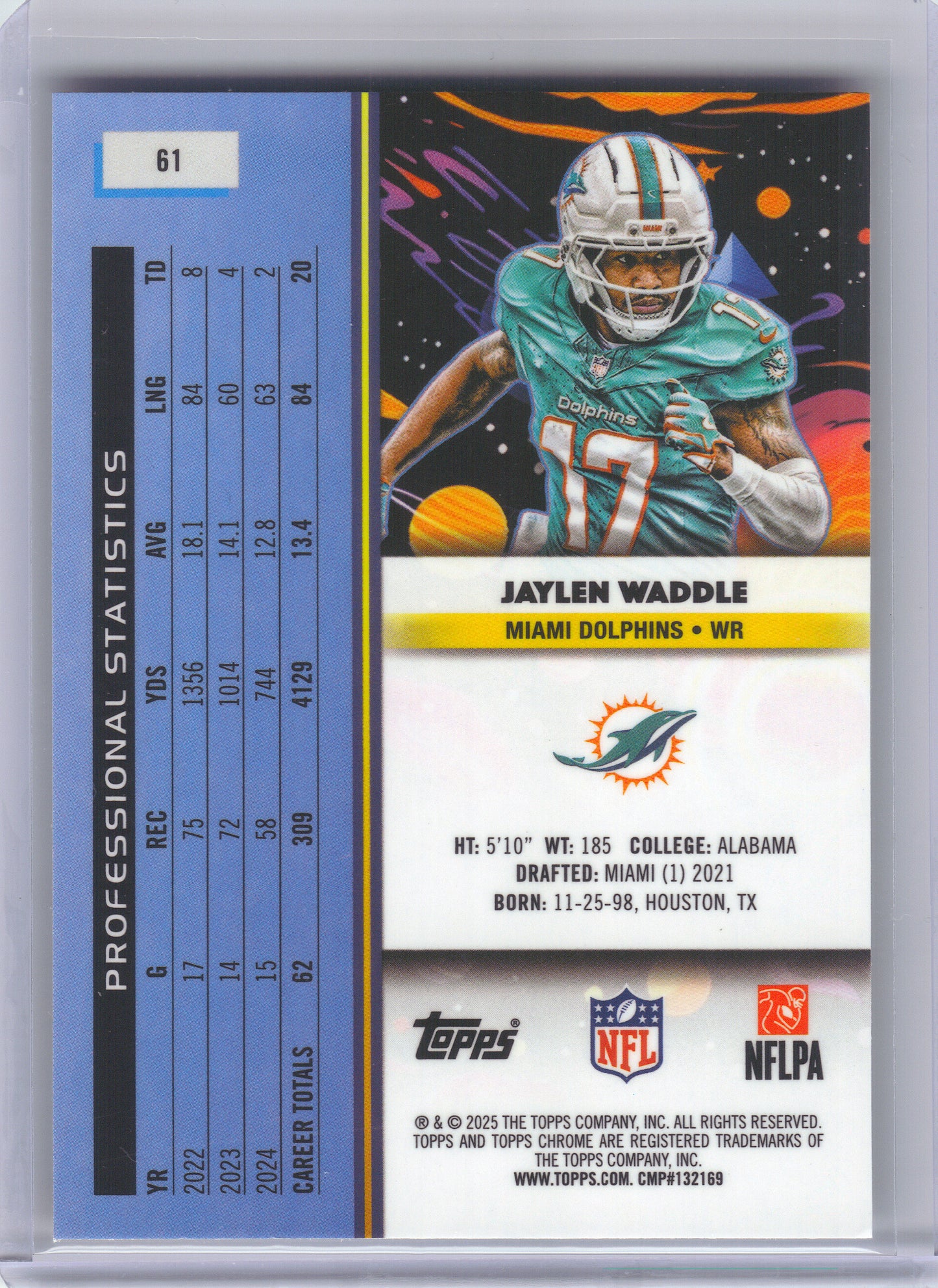 2025 Topps Chrome Cosmic #61 Jaylen Waddle Miami Dolphins