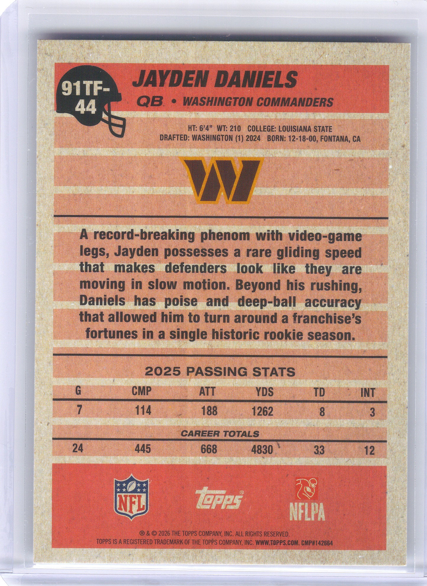 2026 Topps Flagship #91TF-44 Jayden Daniels 1991 Topps Football Washington Commanders