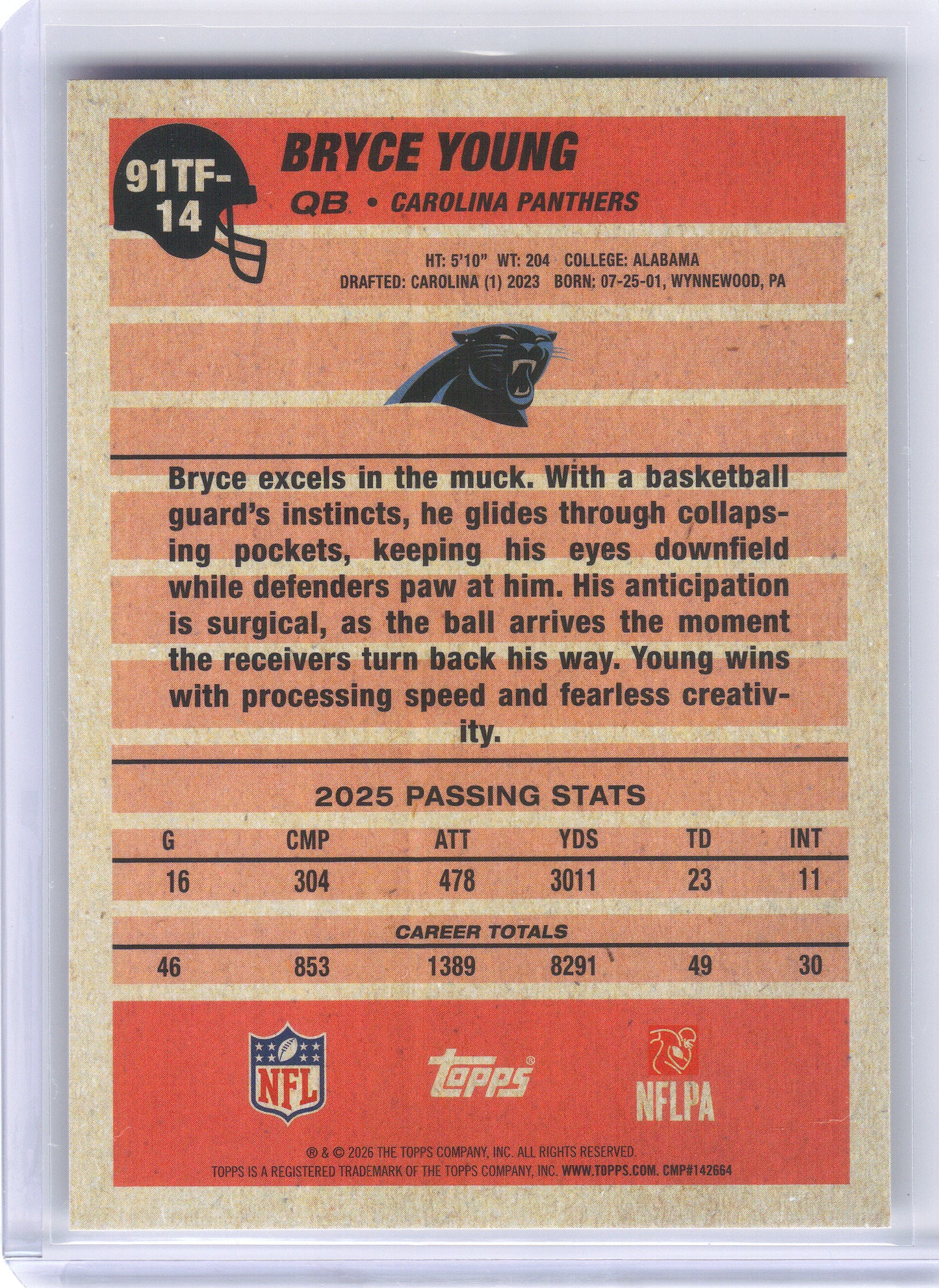 2026 Topps Flagship #91TF-14 Bryce Young 1991 Topps Football Carolina Panthers