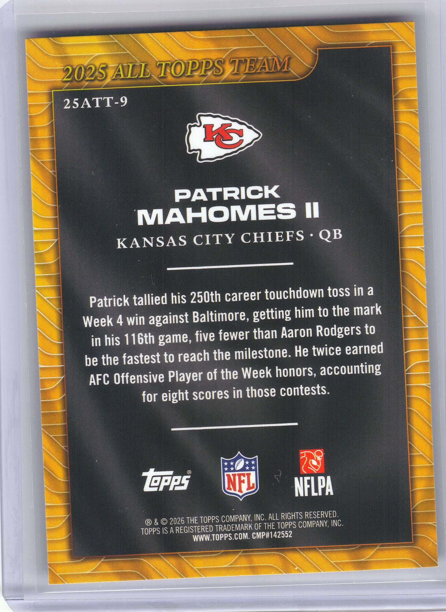 2026 Topps Flagship #25ATT-9 Patrick Mahomes II 2025 All Topps Team Kansas City Chiefs