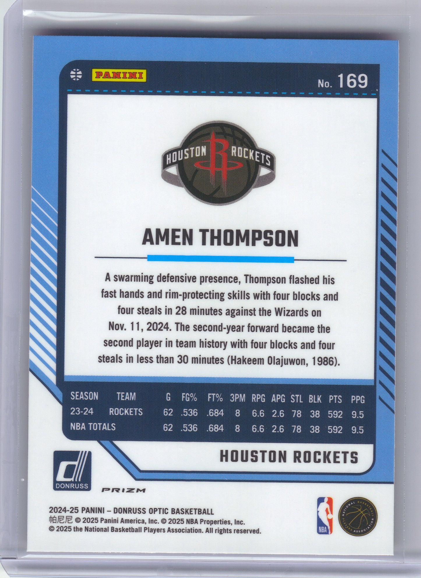 2024-25 Donruss Optic #169 Amen Thompson Red International Houston Rockets