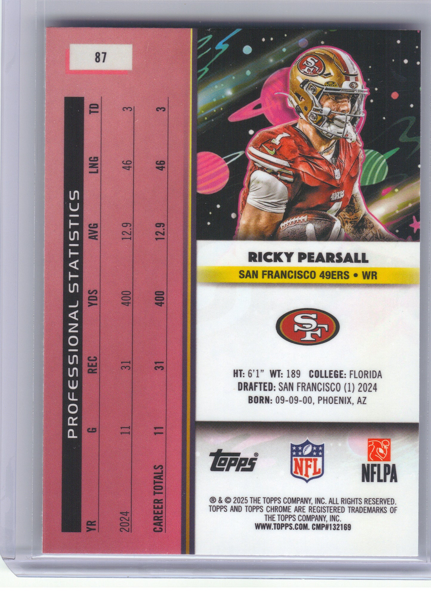 2025 Topps Chrome Cosmic #87 Ricky Pearsall San Francisco 49ers