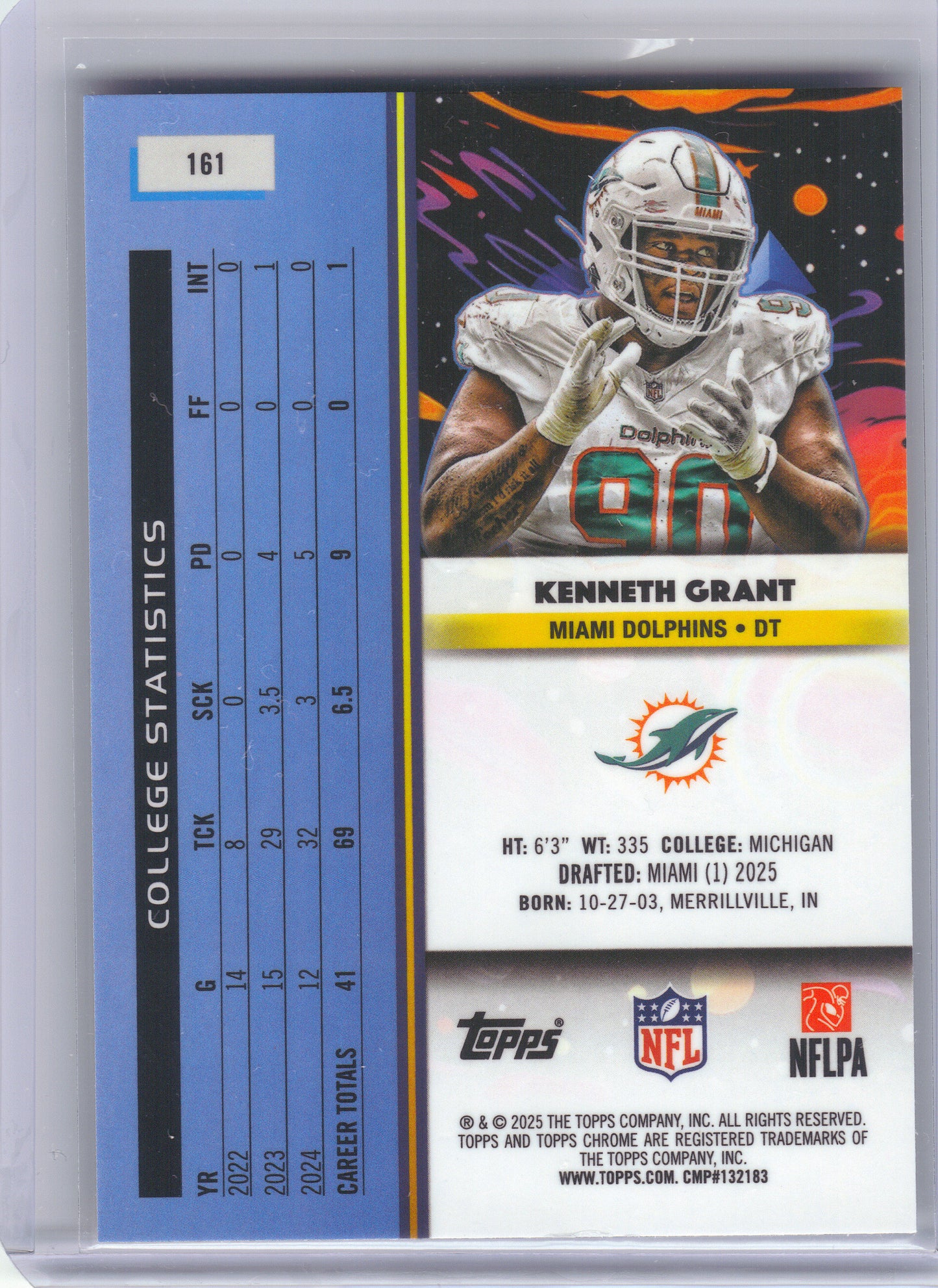2025 Topps Chrome Cosmic #161 Kenneth Grant Miami Dolphins RC
