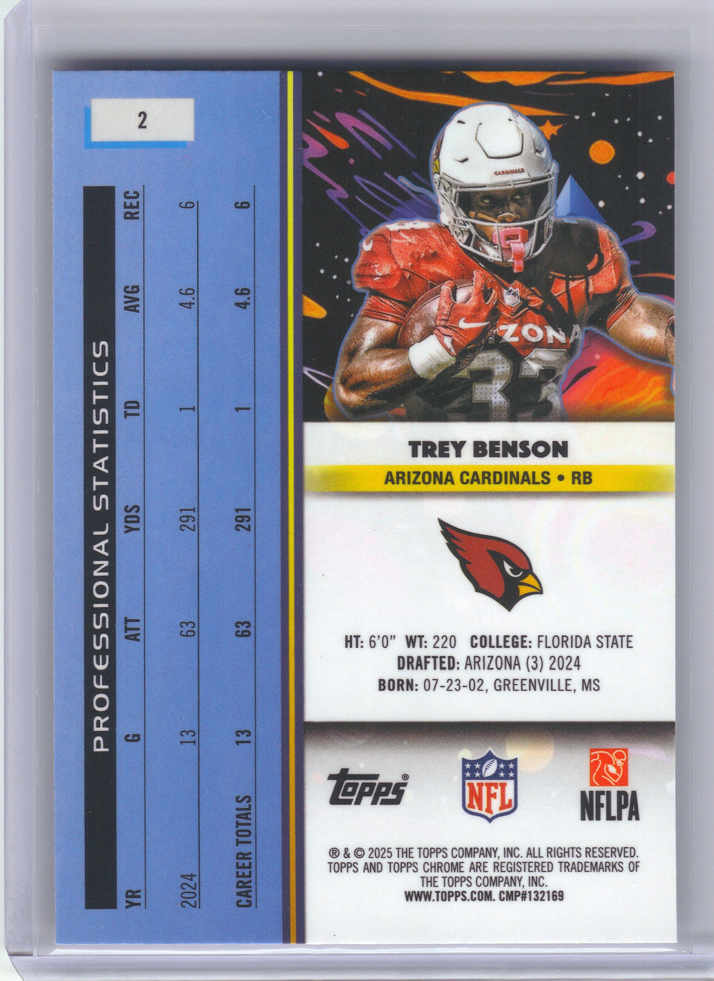 2025 Topps Chrome Cosmic #2 Trey Benson Arizona Cardinals