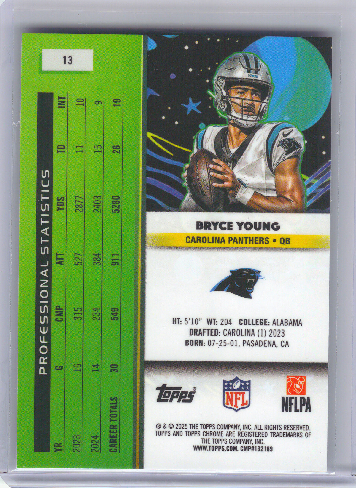 2025 Topps Chrome Cosmic #13 Bryce Young Carolina Panthers