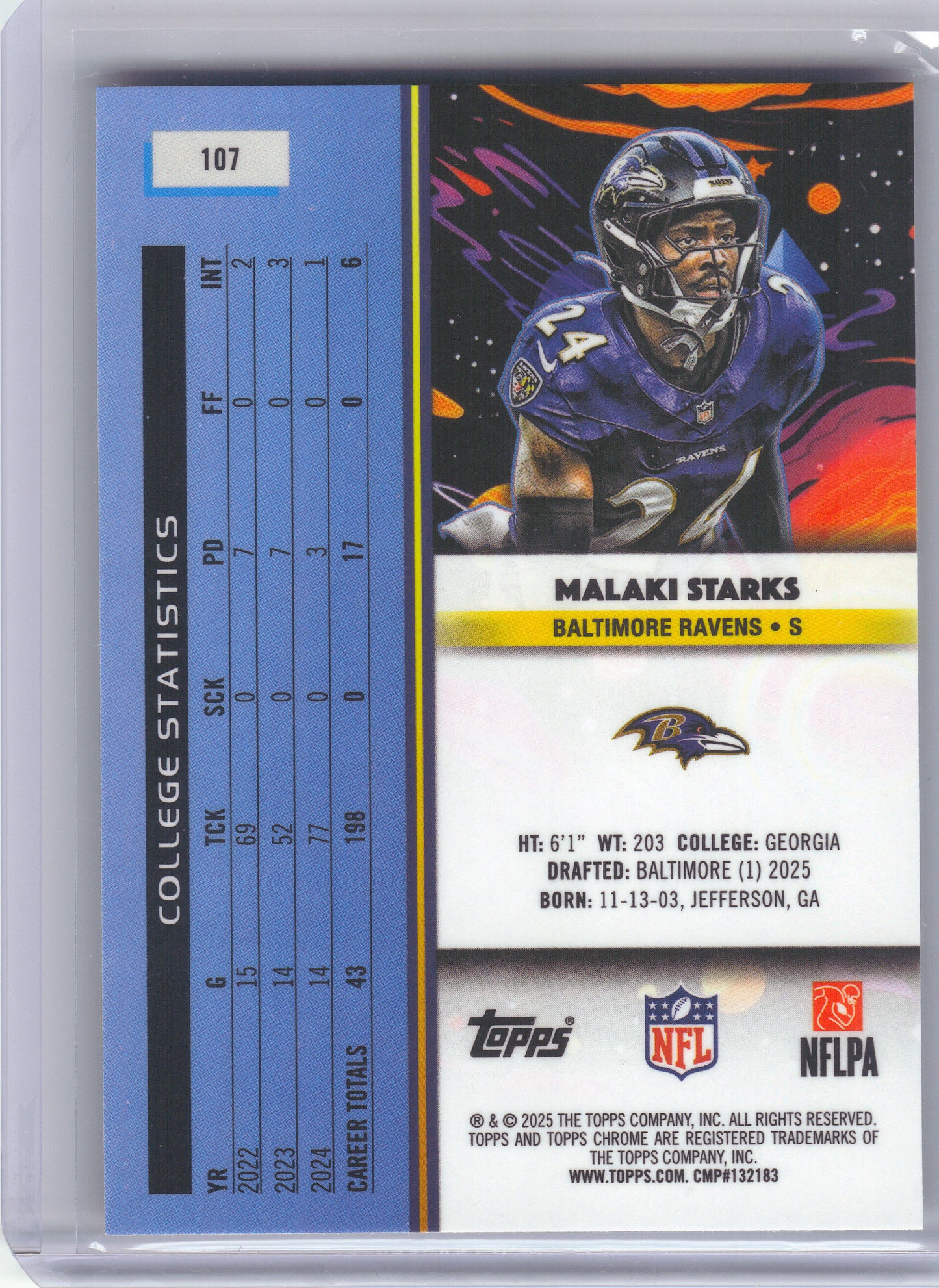 2025 Topps Chrome Cosmic #107 Malaki Starks Baltimore Ravens RC