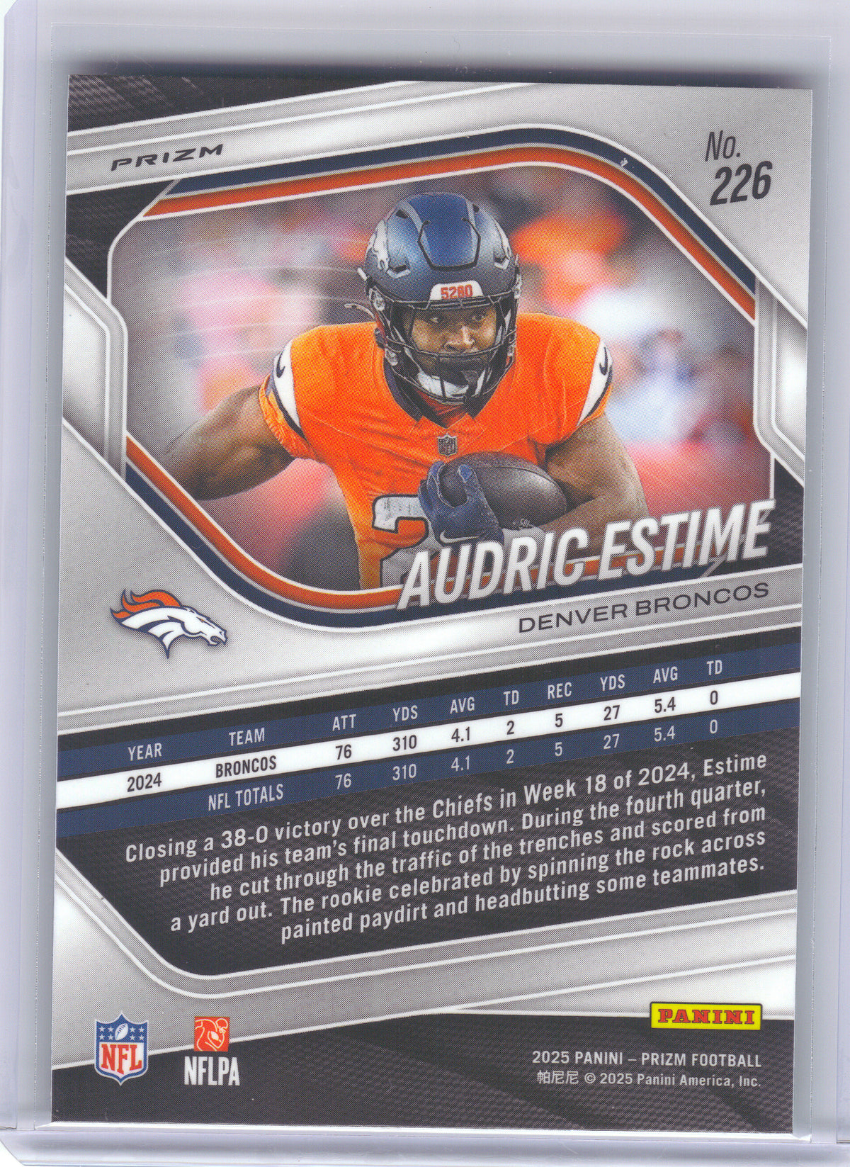 2025 Panini Prizm #226 Audric Estime Neon Green Pulsar Denver Broncos