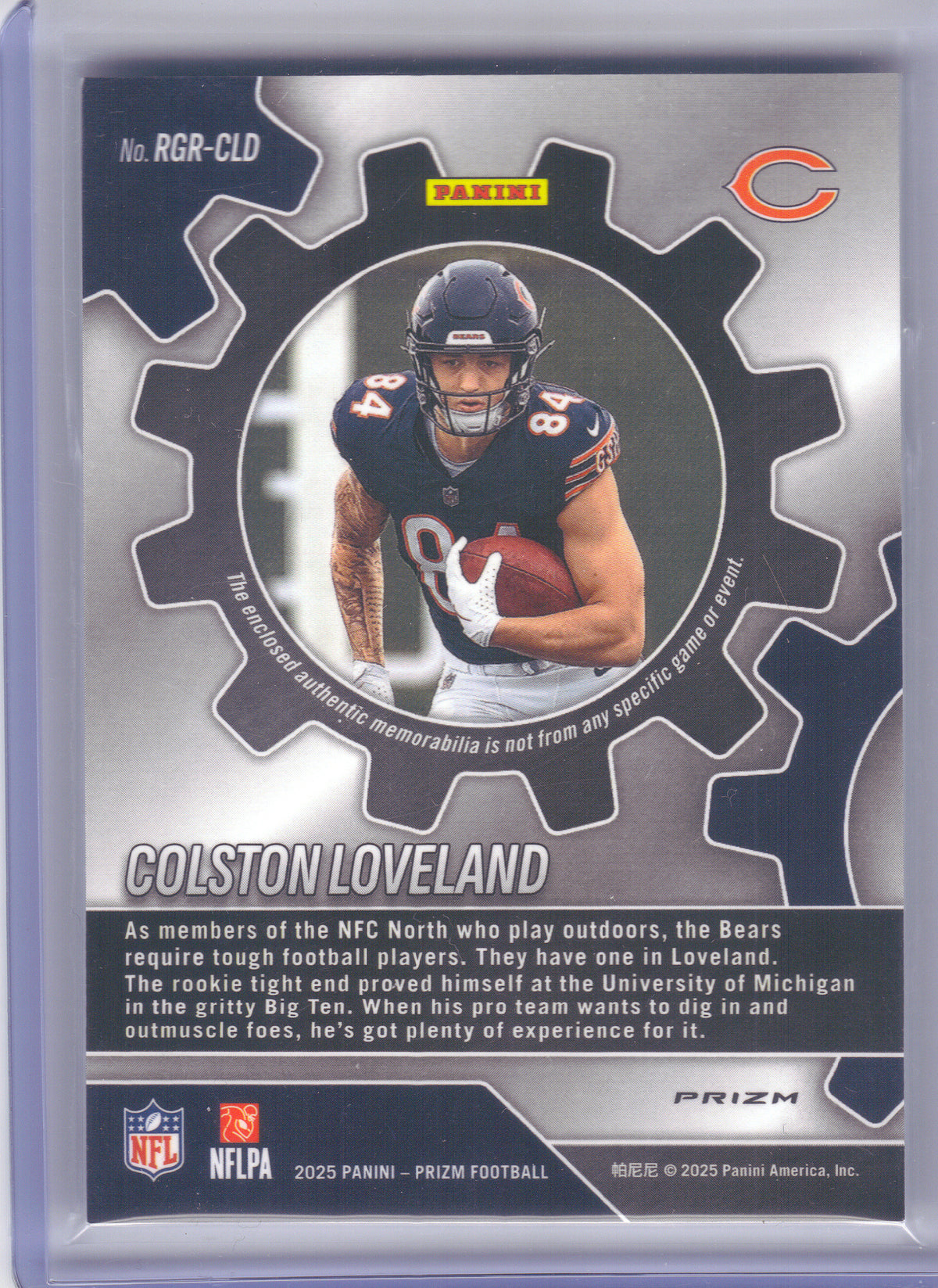2025 Panini Prizm #RGR-CLD Colston Loveland Rookie Gear Neon Green Pulsar Chicago Bears MEM
