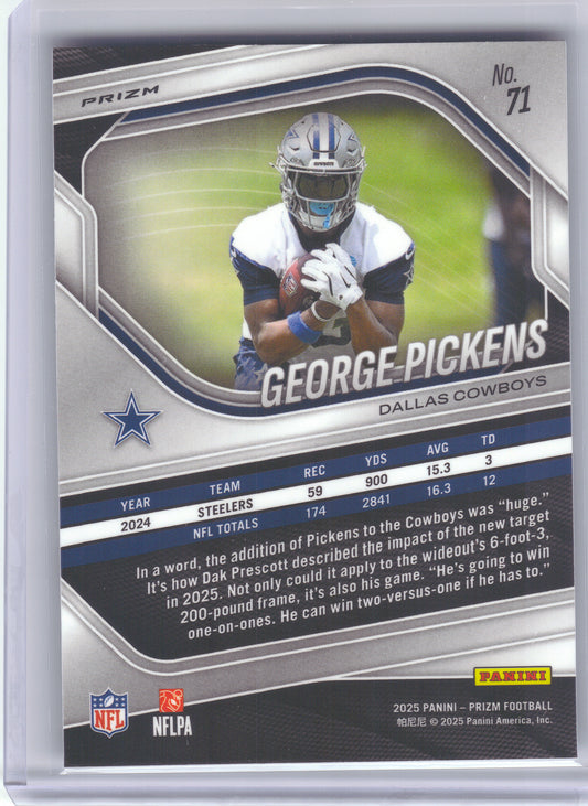 2025 Panini Prizm #71 George Pickens Lazer Dallas Cowboys