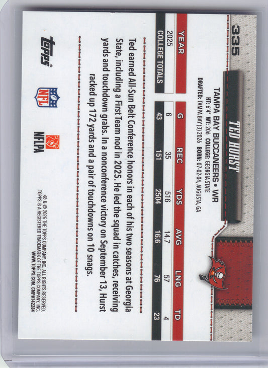 2026 Topps Flagship #335 Ted Hurst Holo Foil Tampa Bay Buccaneers