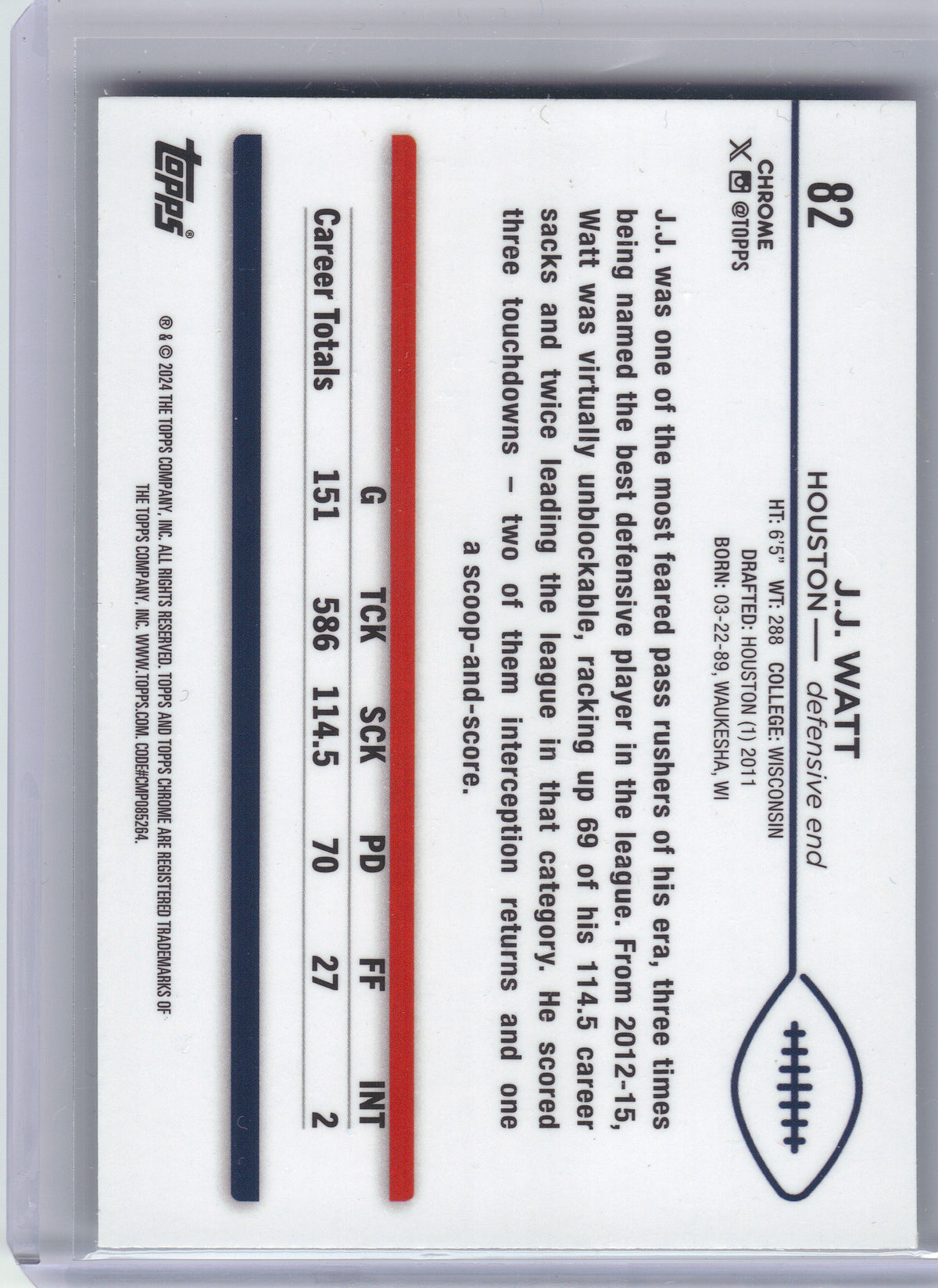 2024 Topps Chrome #82 J.J. Watt Green Geometric Refractor #/99 Houston Texans SN
