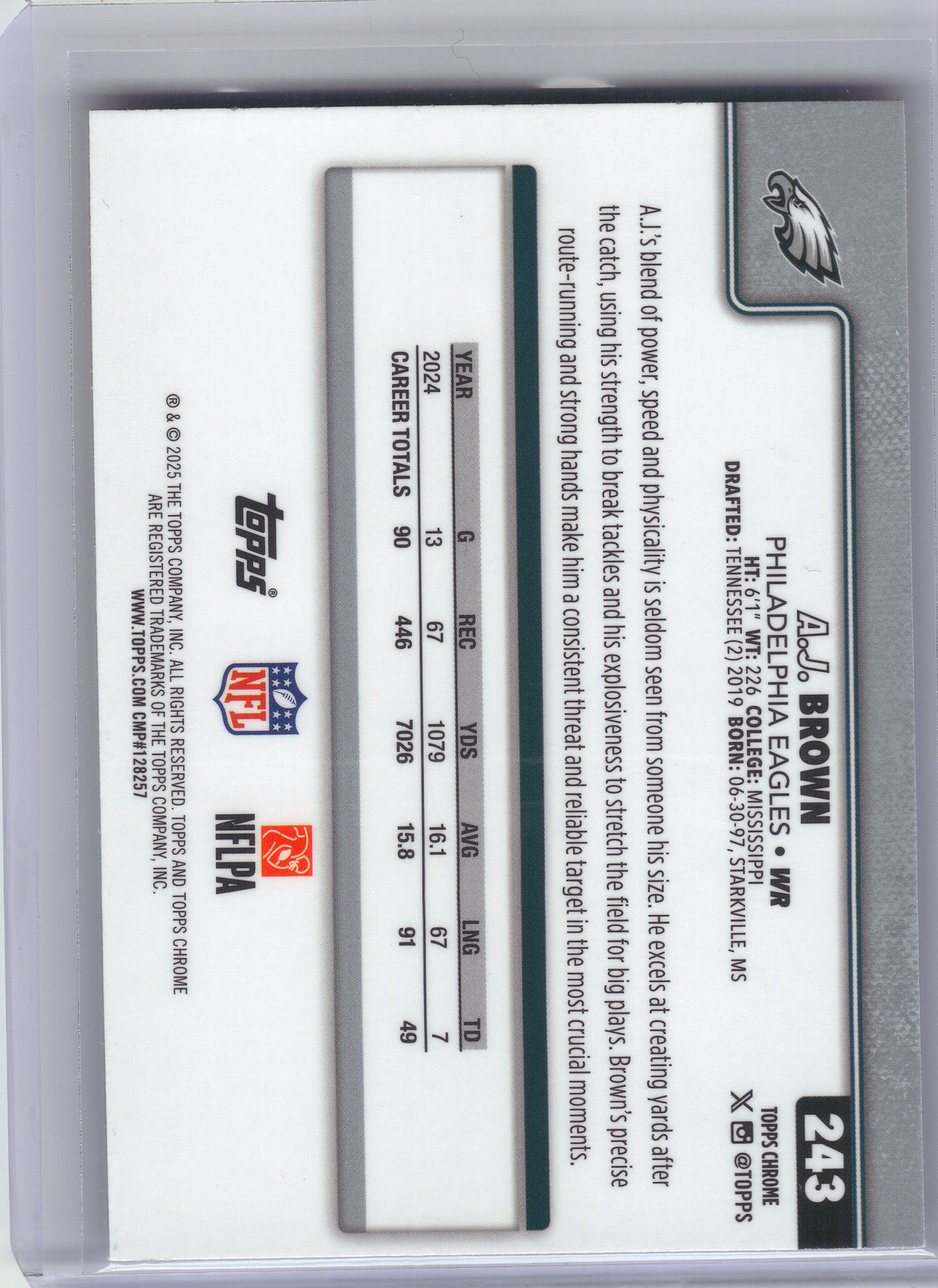 2025 Topps Chrome #243 A.J. Brown Red White and Blue Refractor Philadelphia Eagles
