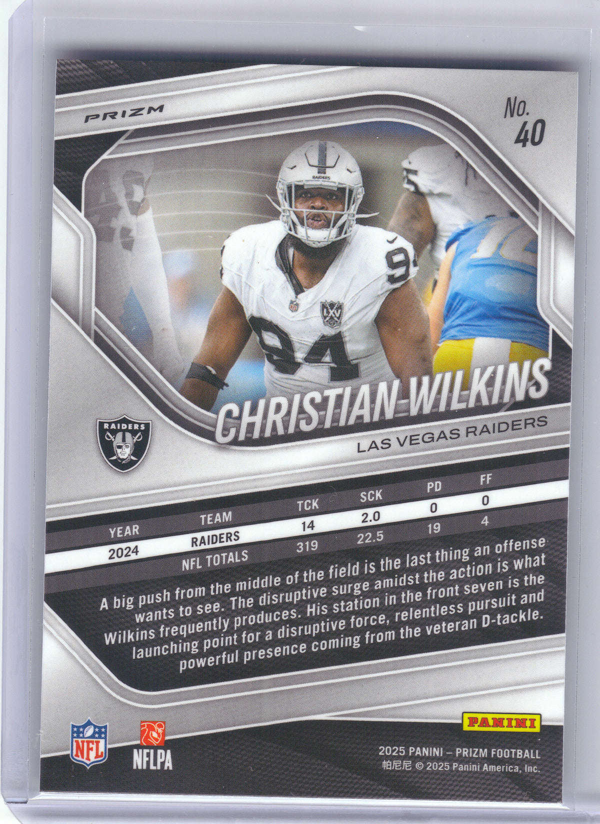 2025 Panini Prizm #40 Christian Wilkins Silver Las Vegas Raiders