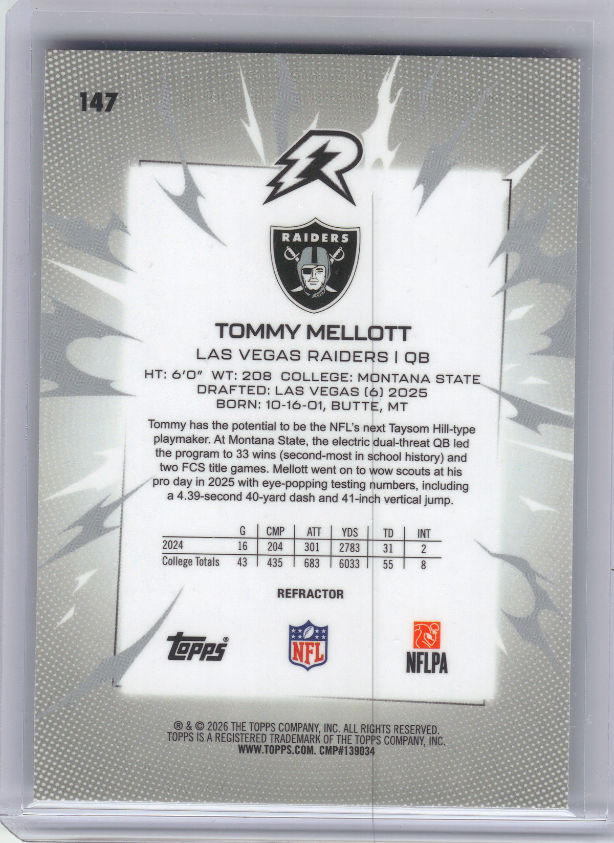 2025 Topps Resurgence #147 Tommy Mellott Refractor Las Vegas Raiders