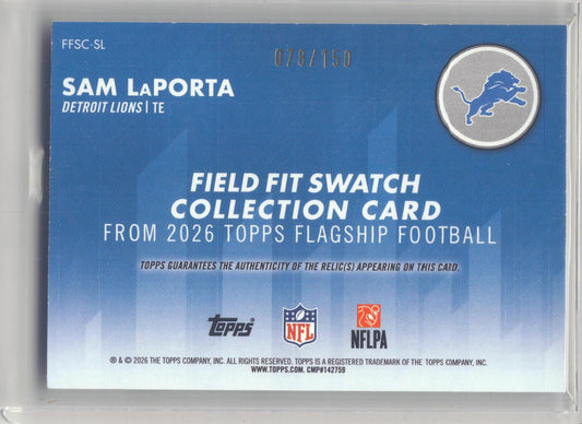 2026 Topps Flagship #FFSC-SL Sam LaPorta Field Fit Swatches Blue #/150 Detroit Lions SN