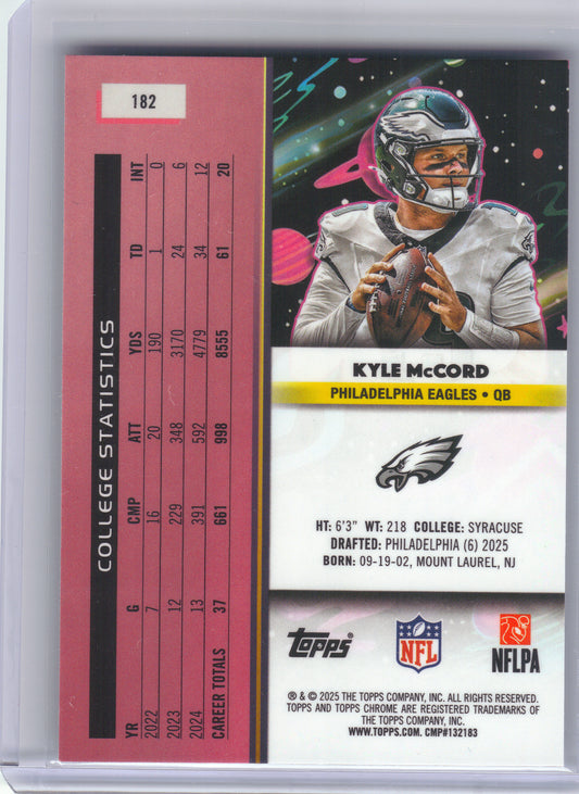 2025 Topps Chrome Cosmic #182 Kyle McCord Philadelphia Eagles RC