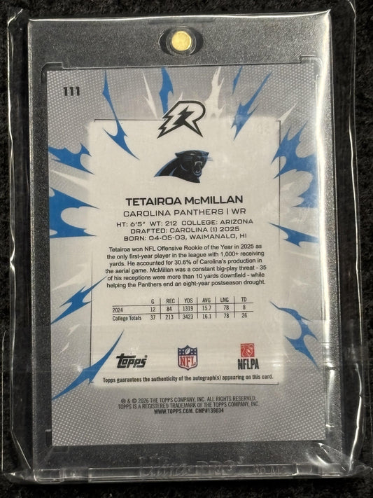 2025 Topps Resurgence #111 Tetairoa McMillan Signatures Aqua Surge Refractor #/250 Carolina Panthers SN, AU