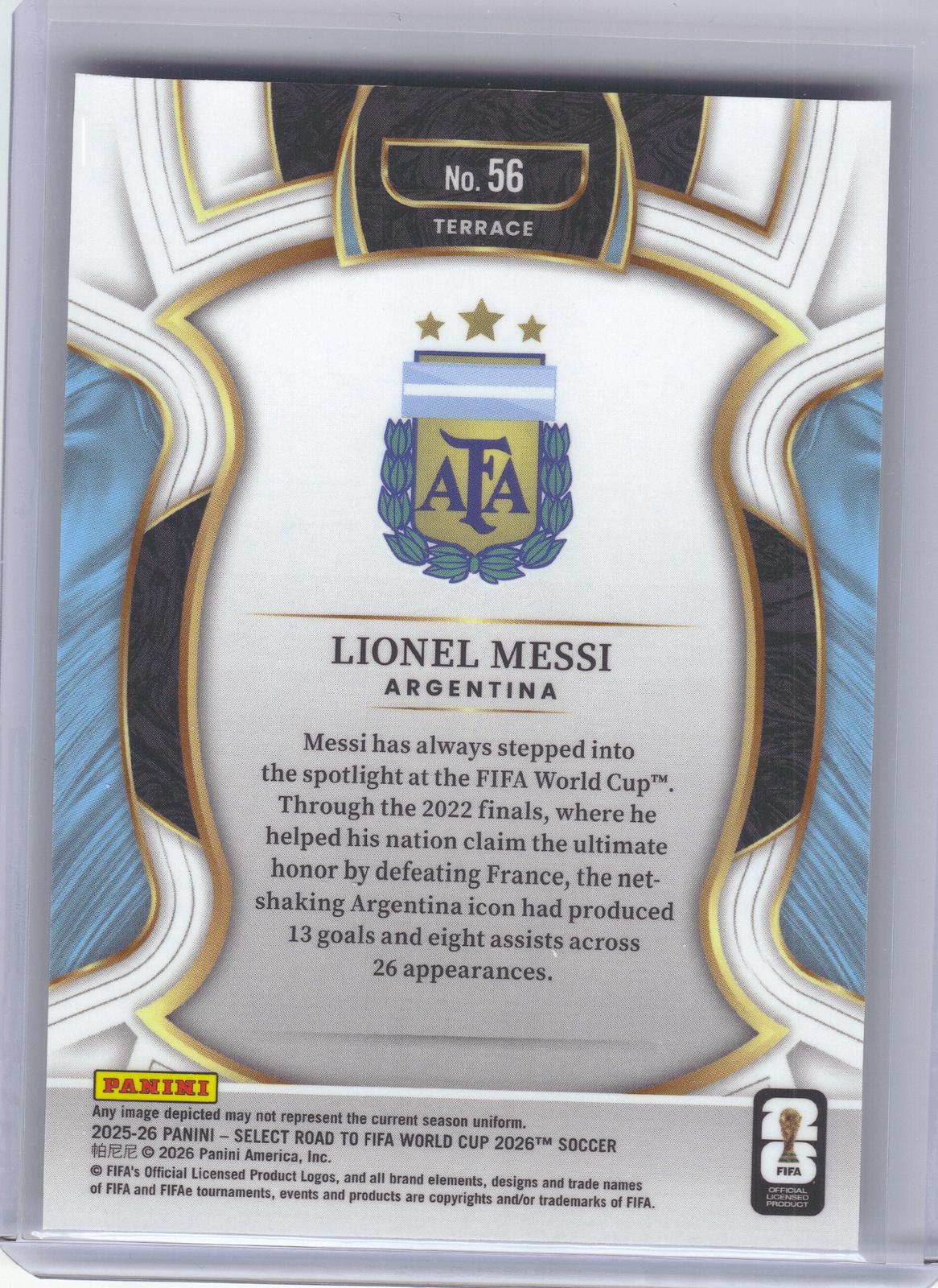 2025-26 Panini Select Road to FIFA World Cup #56 Lionel Messi Argentina